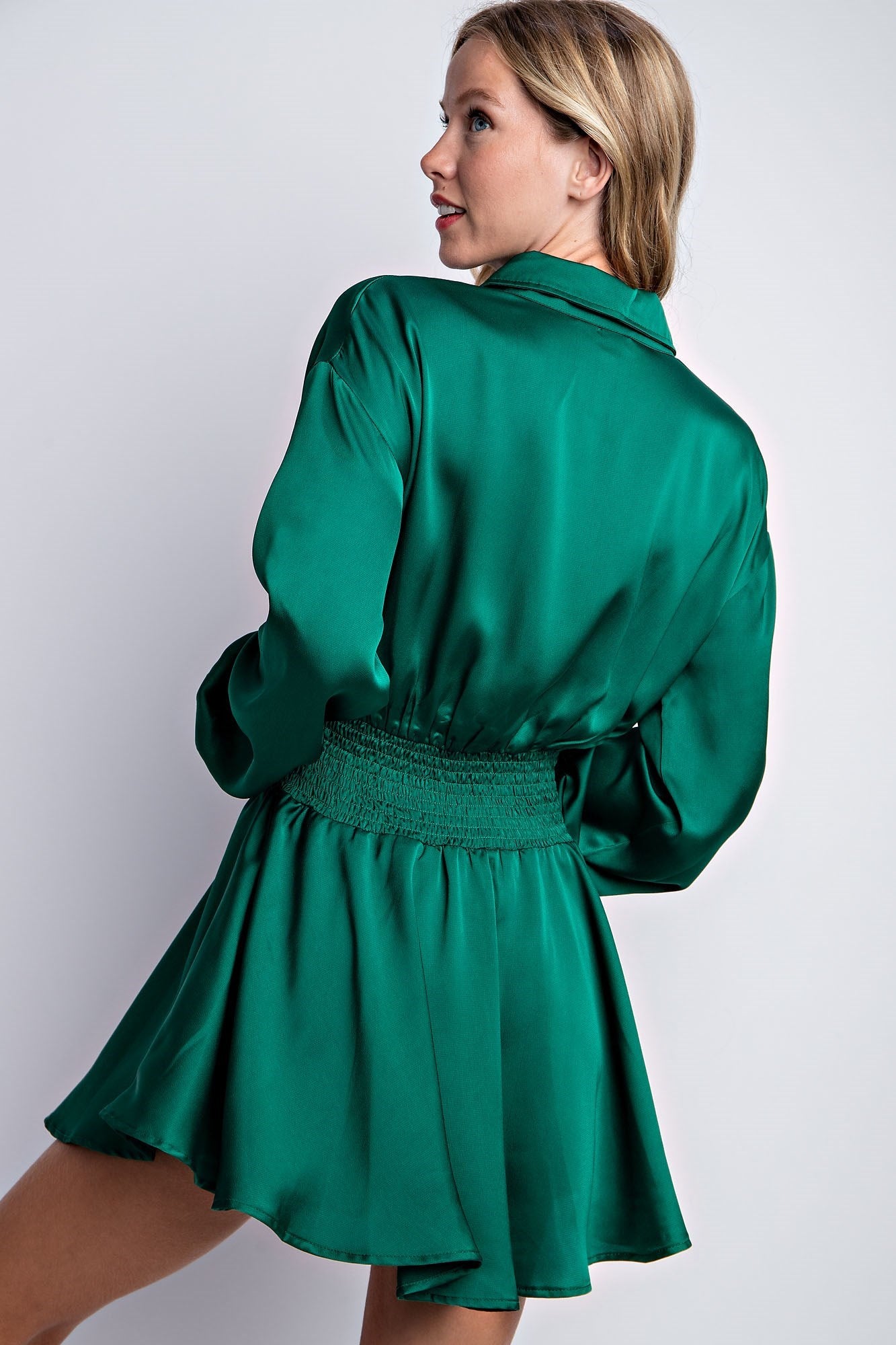 SMOCKED FLOWY SHIRT ROMPER