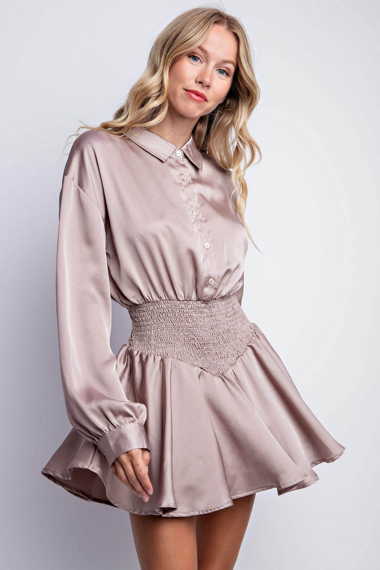 SMOCKED FLOWY SHIRT ROMPER