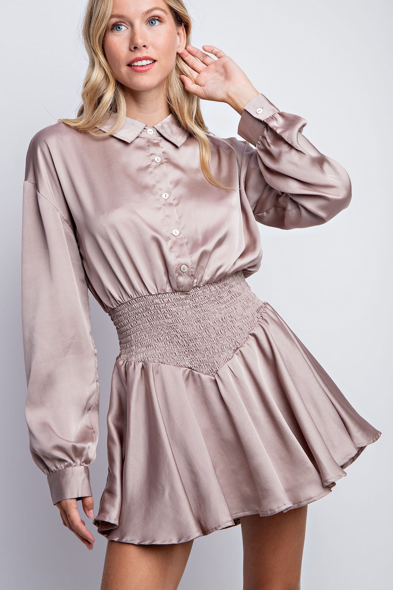 SMOCKED FLOWY SHIRT ROMPER