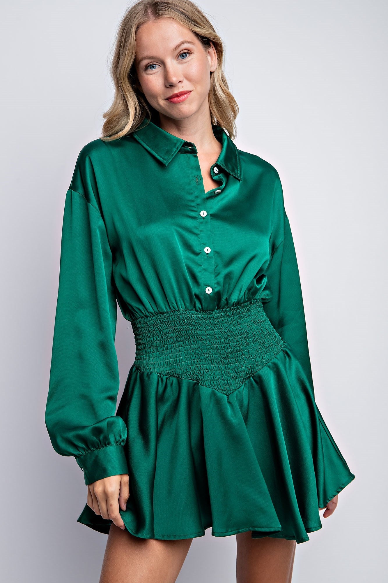 SMOCKED FLOWY SHIRT ROMPER