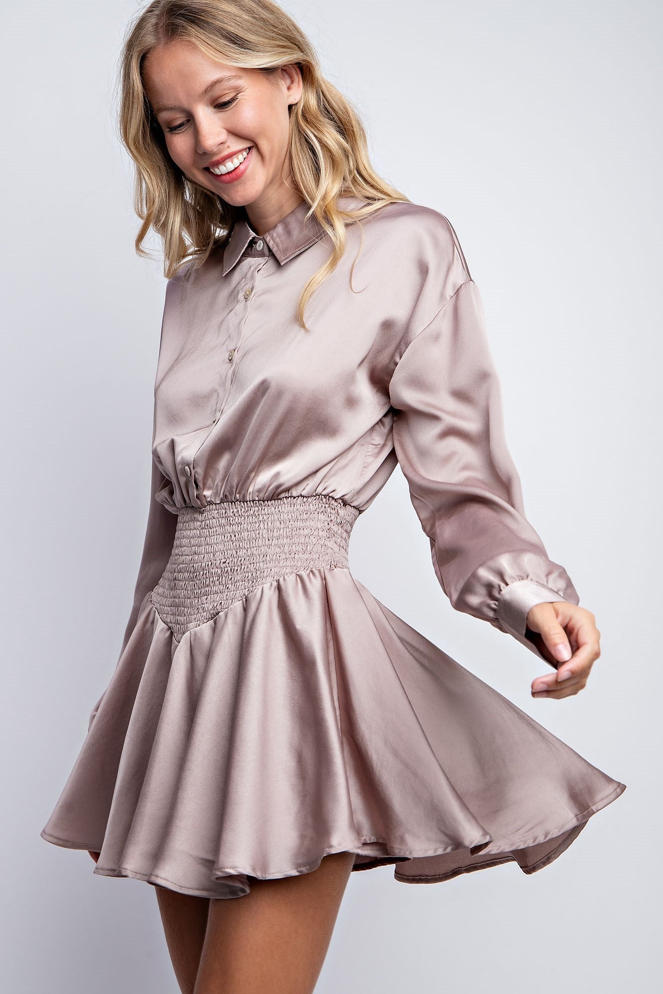 SMOCKED FLOWY SHIRT ROMPER