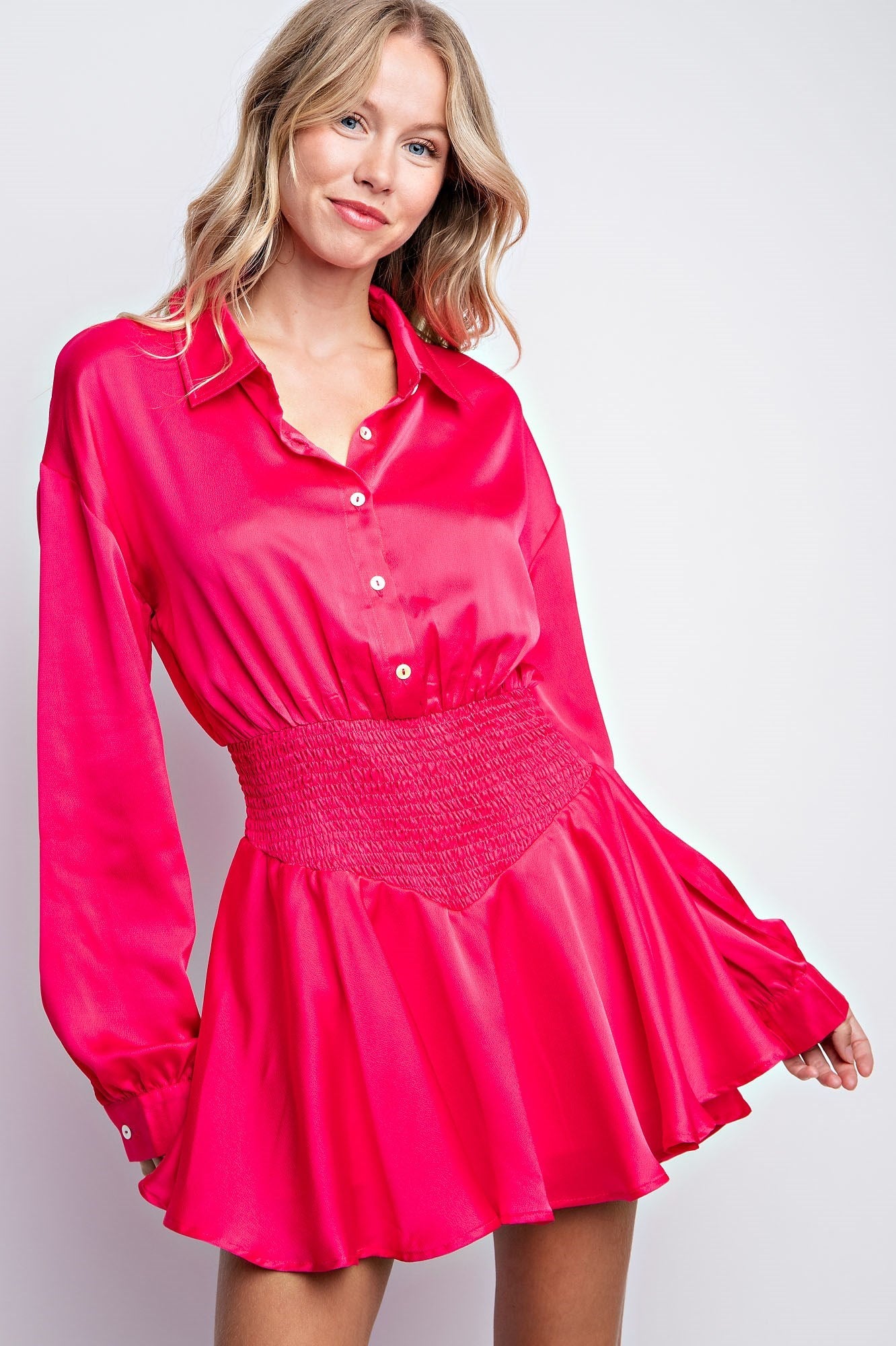 SMOCKED FLOWY SHIRT ROMPER