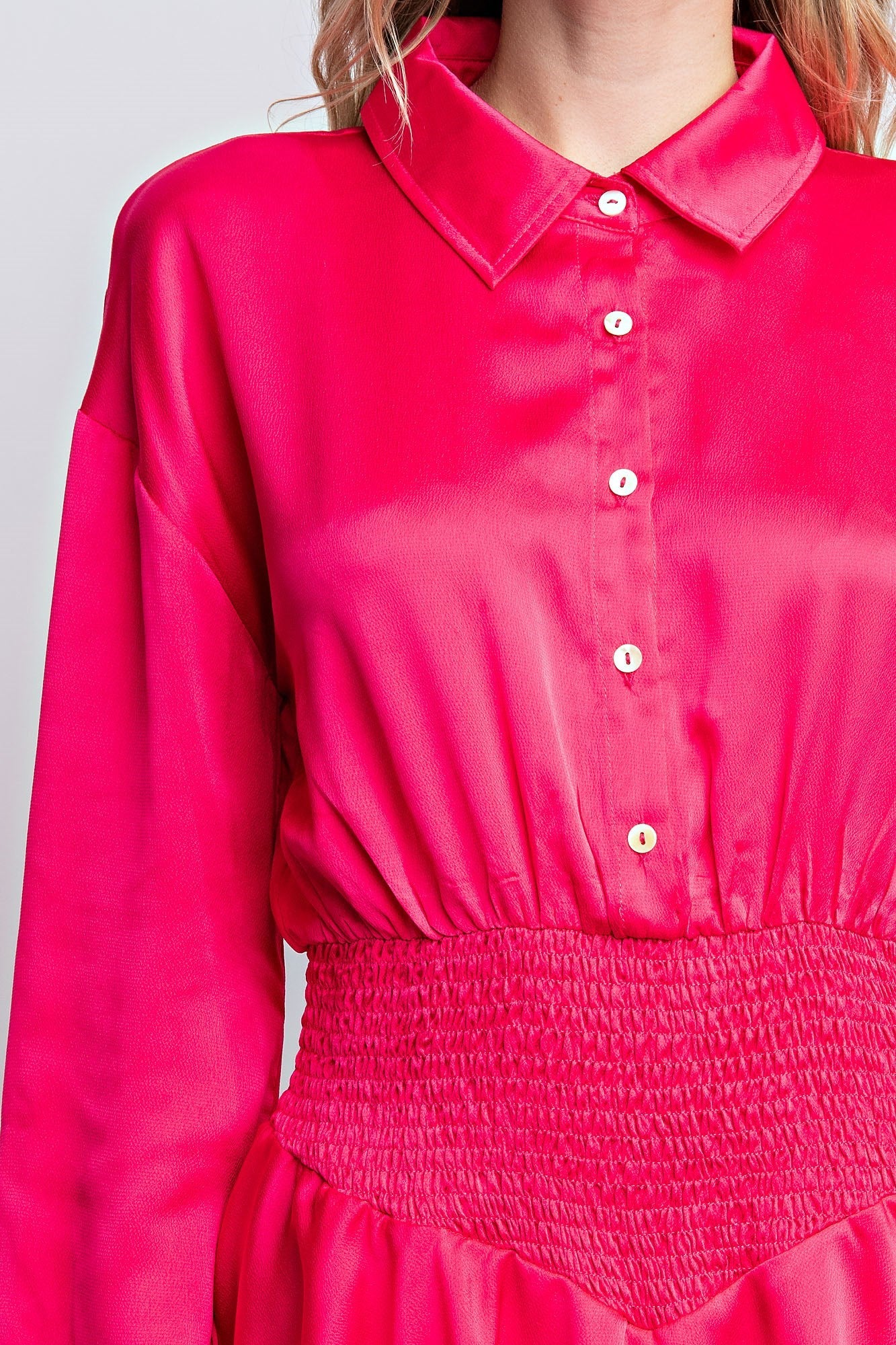 SMOCKED FLOWY SHIRT ROMPER