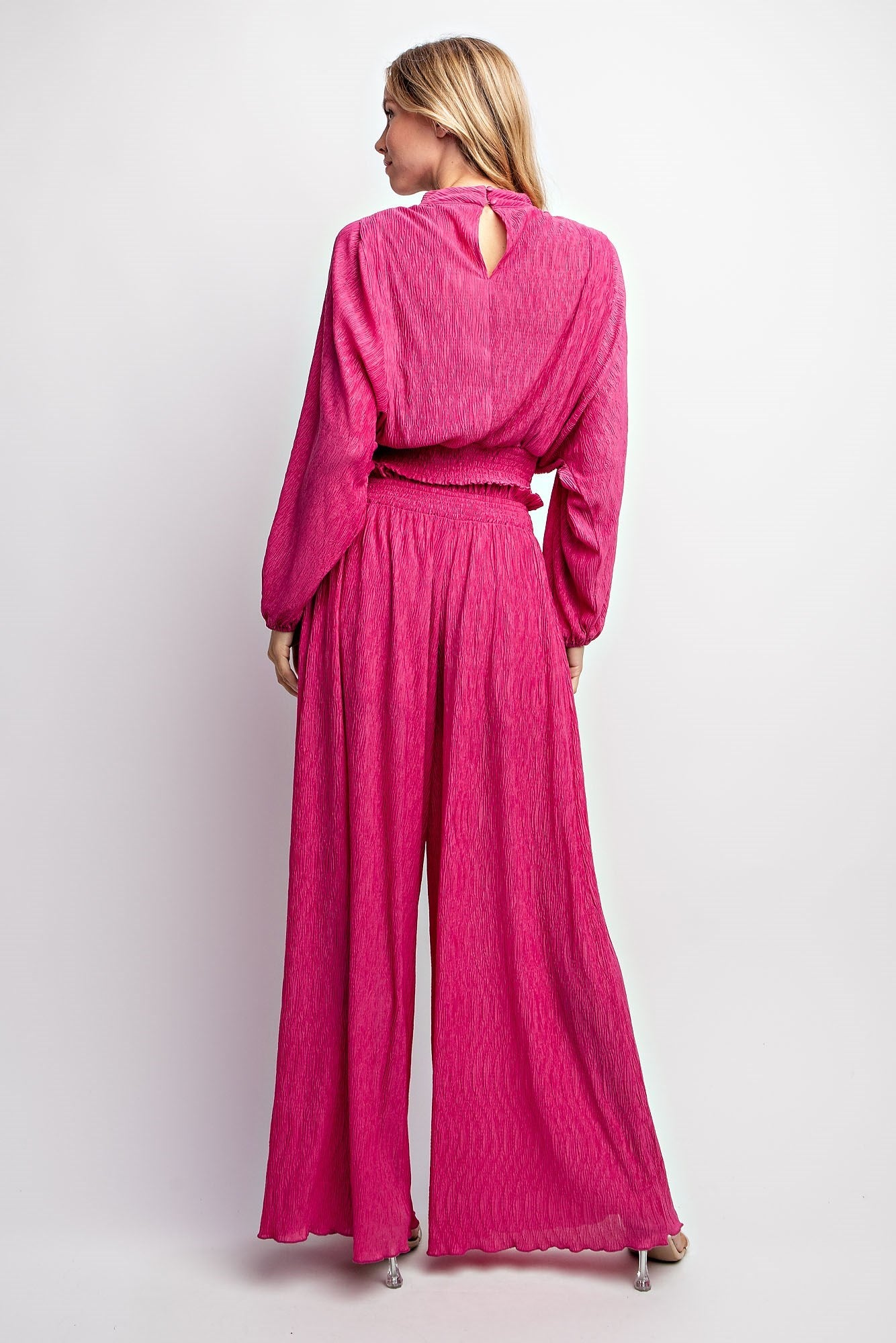 STRETCH CRINKLED BLOUSE TOP & PANTS