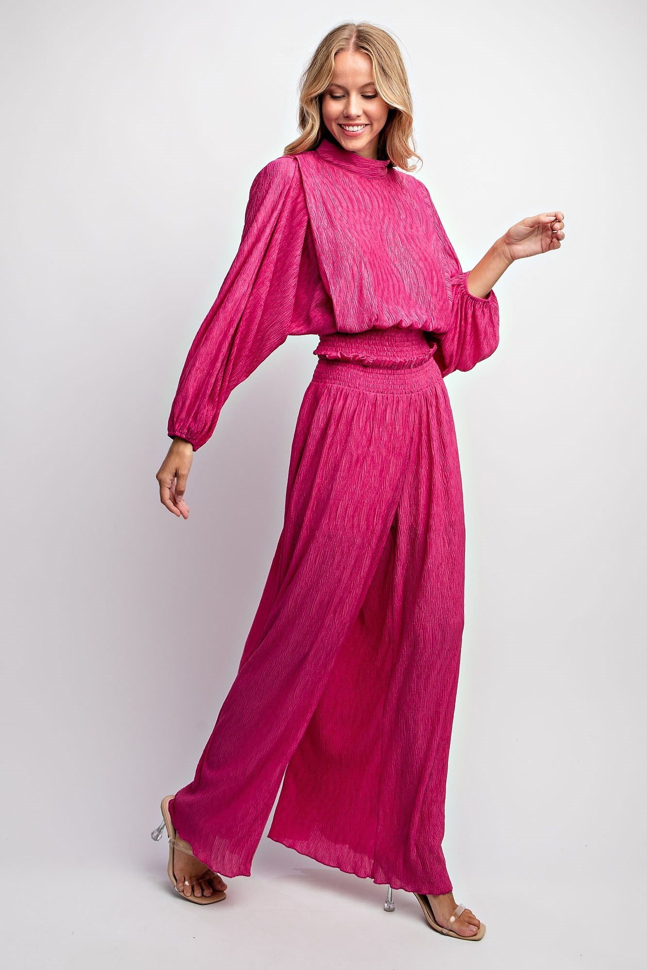 STRETCH CRINKLED BLOUSE TOP & PANTS