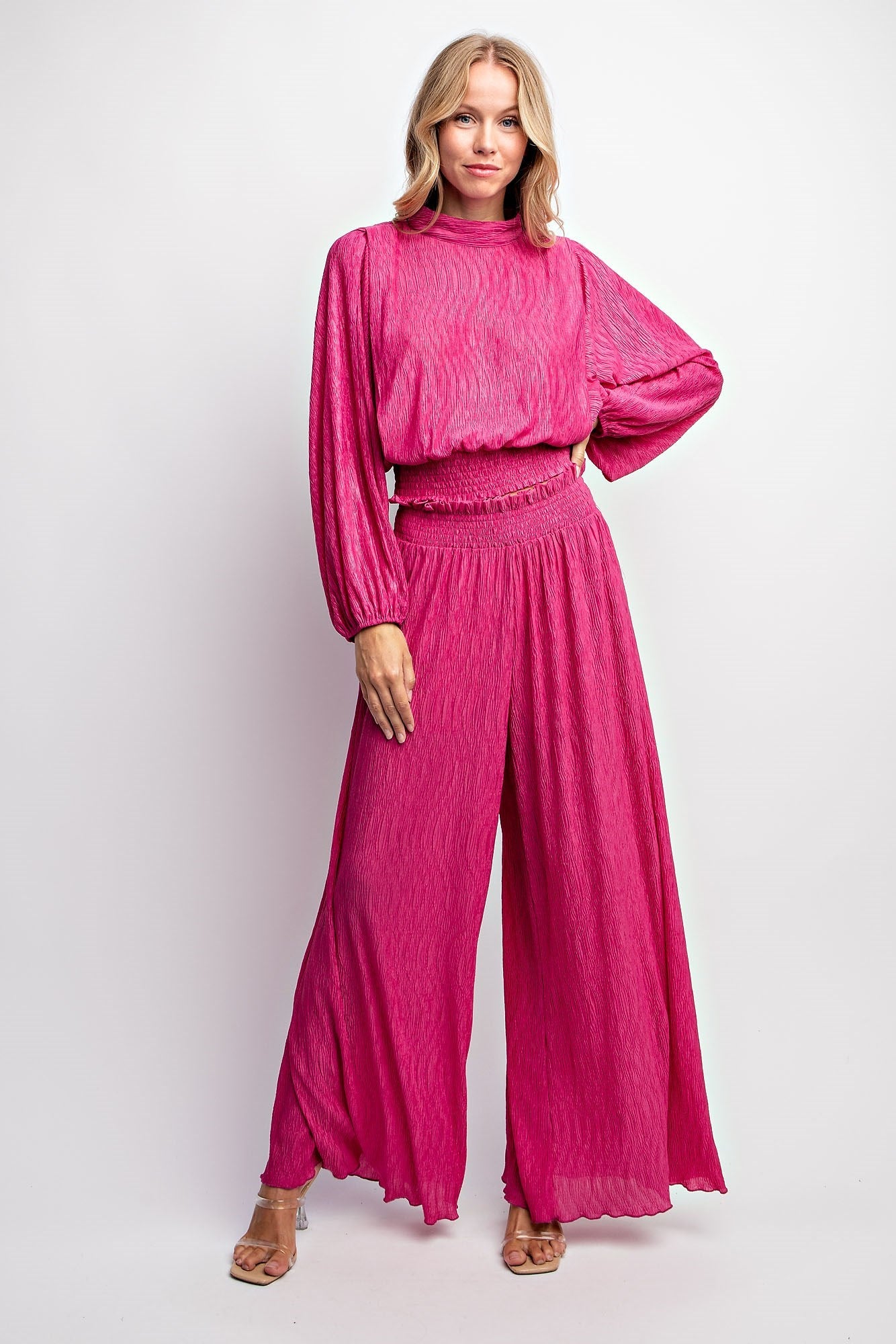 STRETCH CRINKLED BLOUSE TOP & PANTS