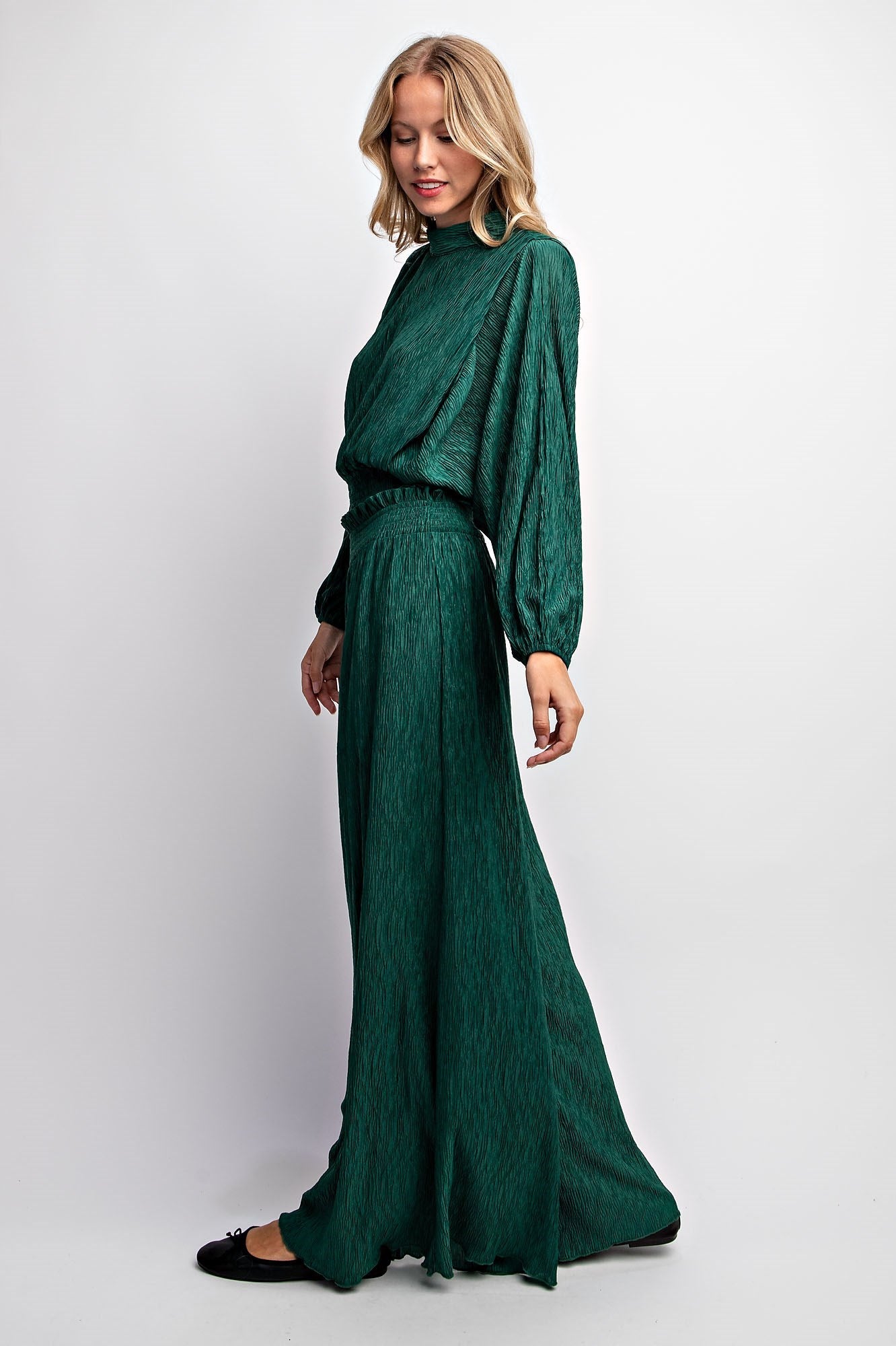 STRETCH CRINKLED BLOUSE TOP & PANTS