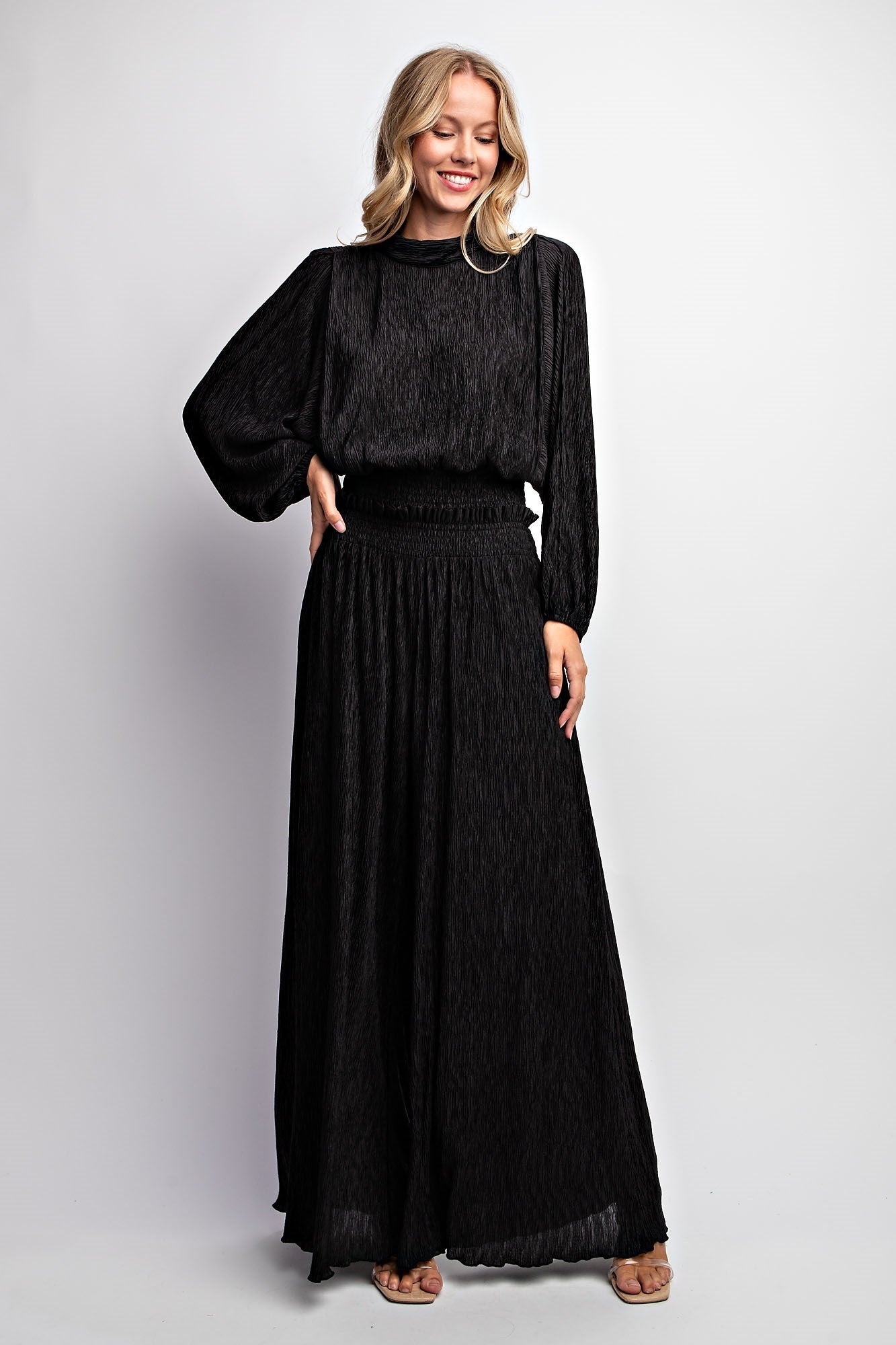 STRETCH CRINKLED BLOUSE TOP & PANTS