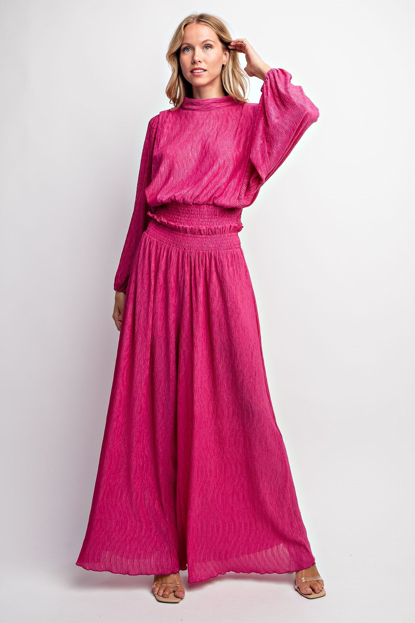 STRETCH CRINKLED BLOUSE TOP & PANTS