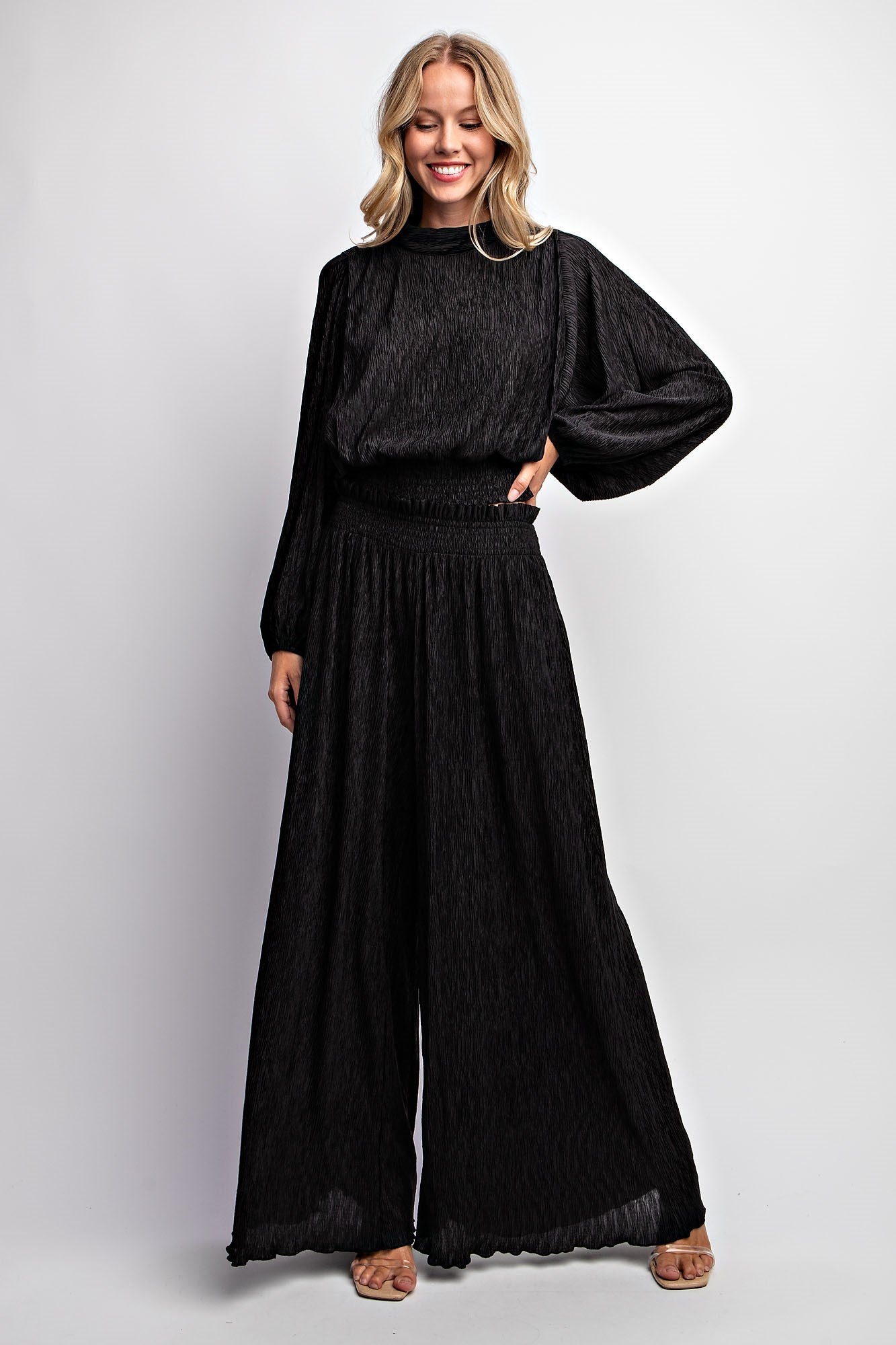 STRETCH CRINKLED BLOUSE TOP & PANTS