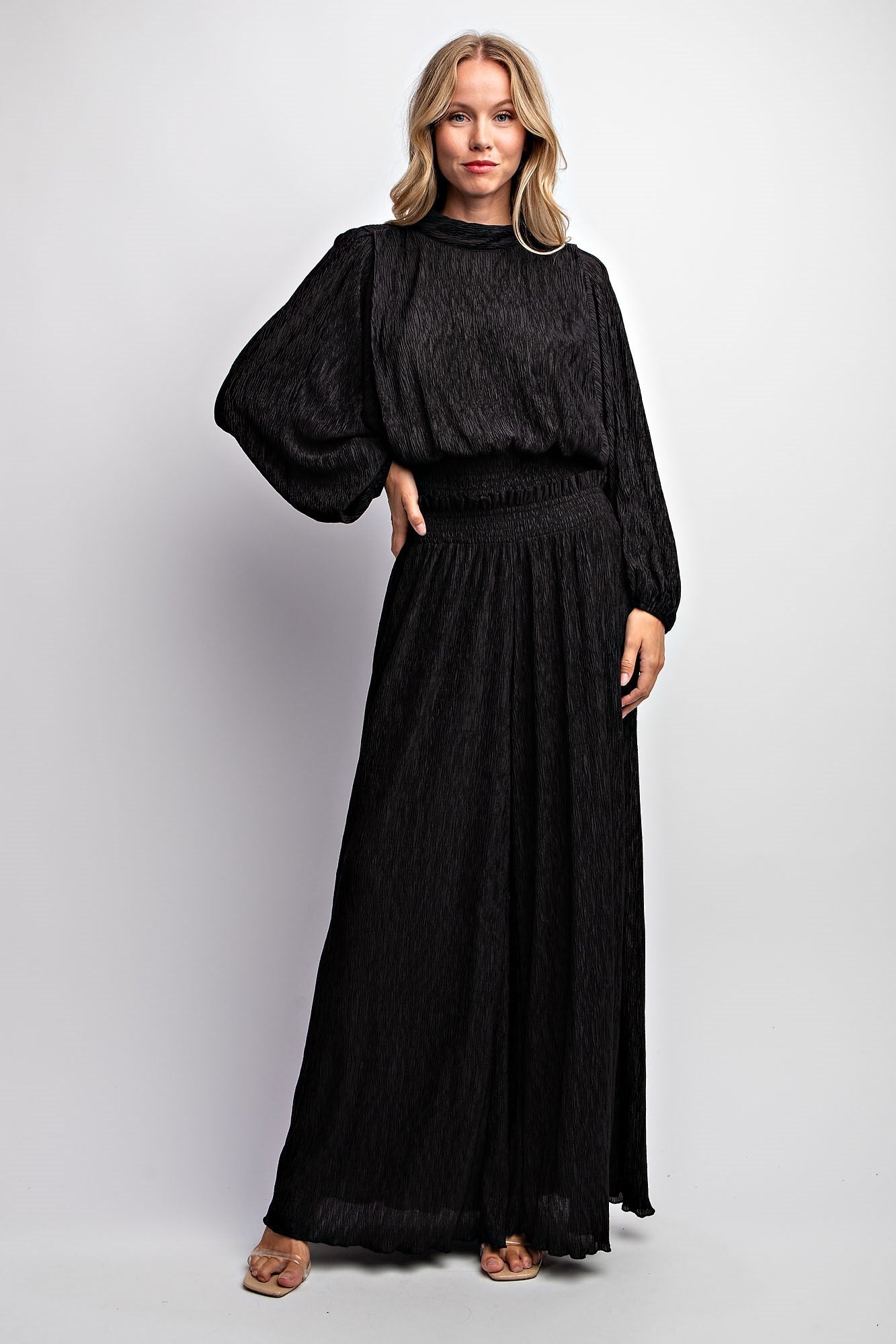 STRETCH CRINKLED BLOUSE TOP & PANTS