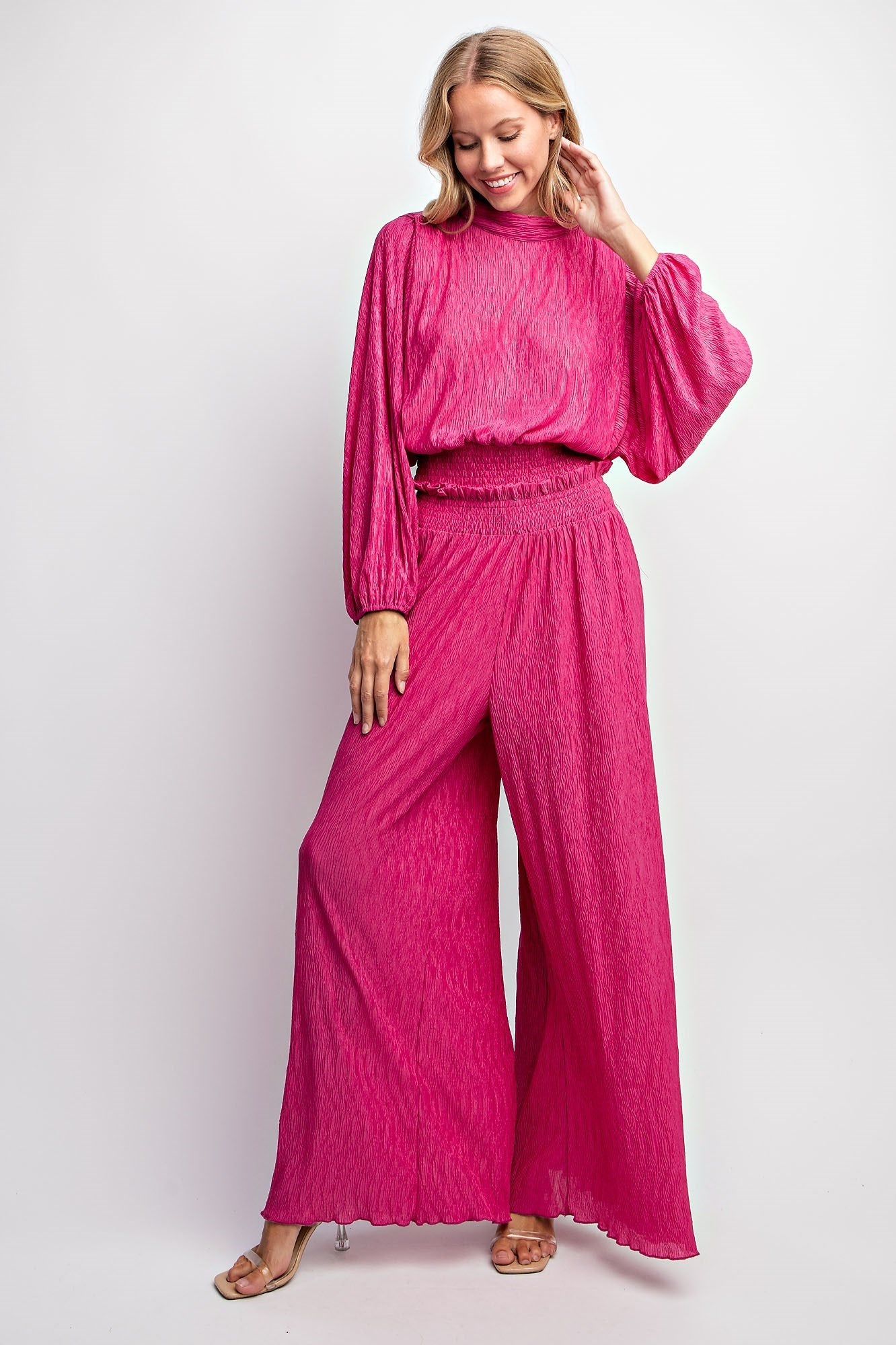 STRETCH CRINKLED BLOUSE TOP & PANTS