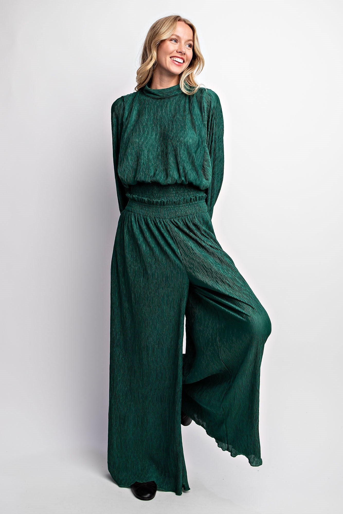 STRETCH CRINKLED BLOUSE TOP & PANTS