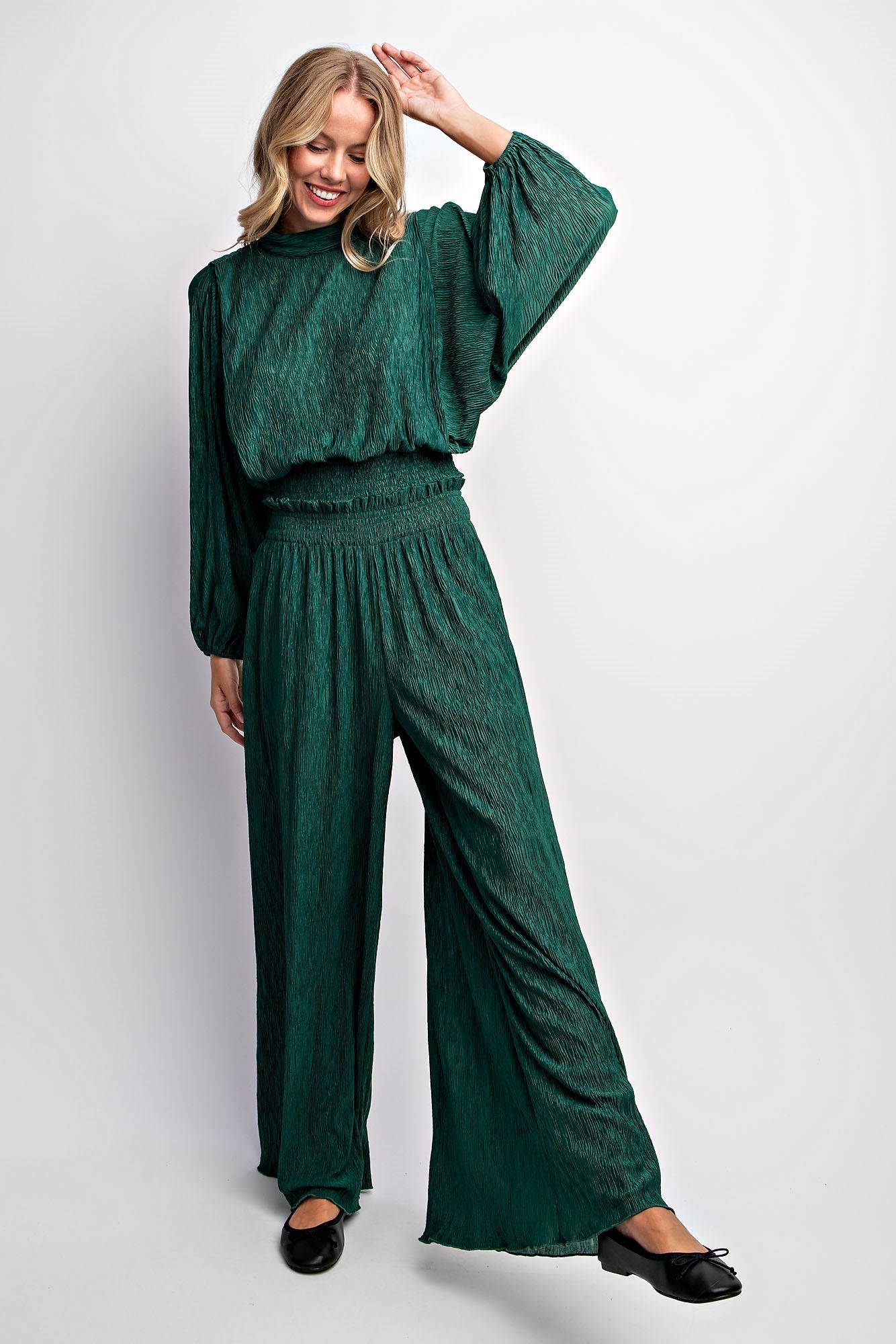 STRETCH CRINKLED BLOUSE TOP & PANTS