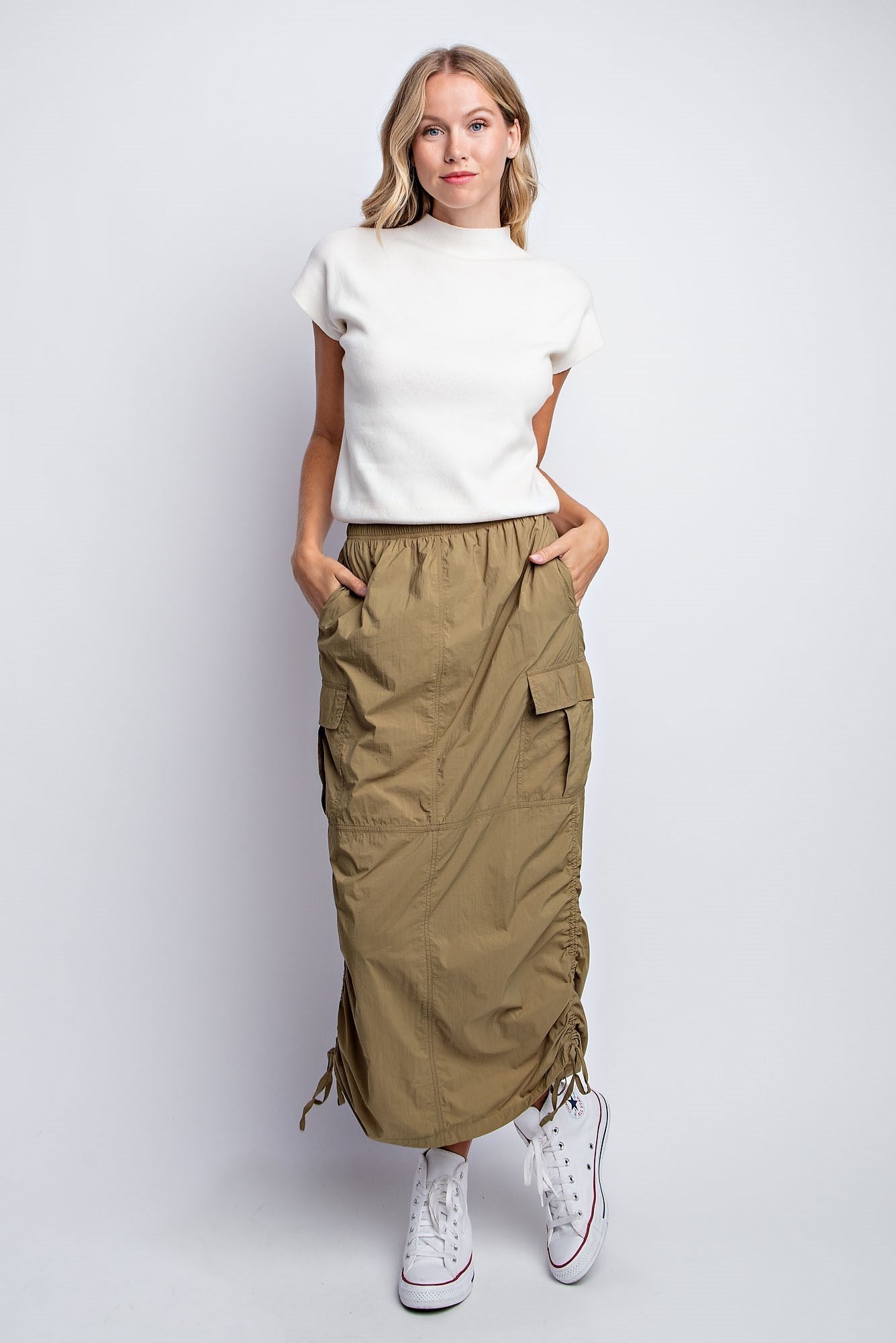 RUCHED UTILITY MAXI SKIRT