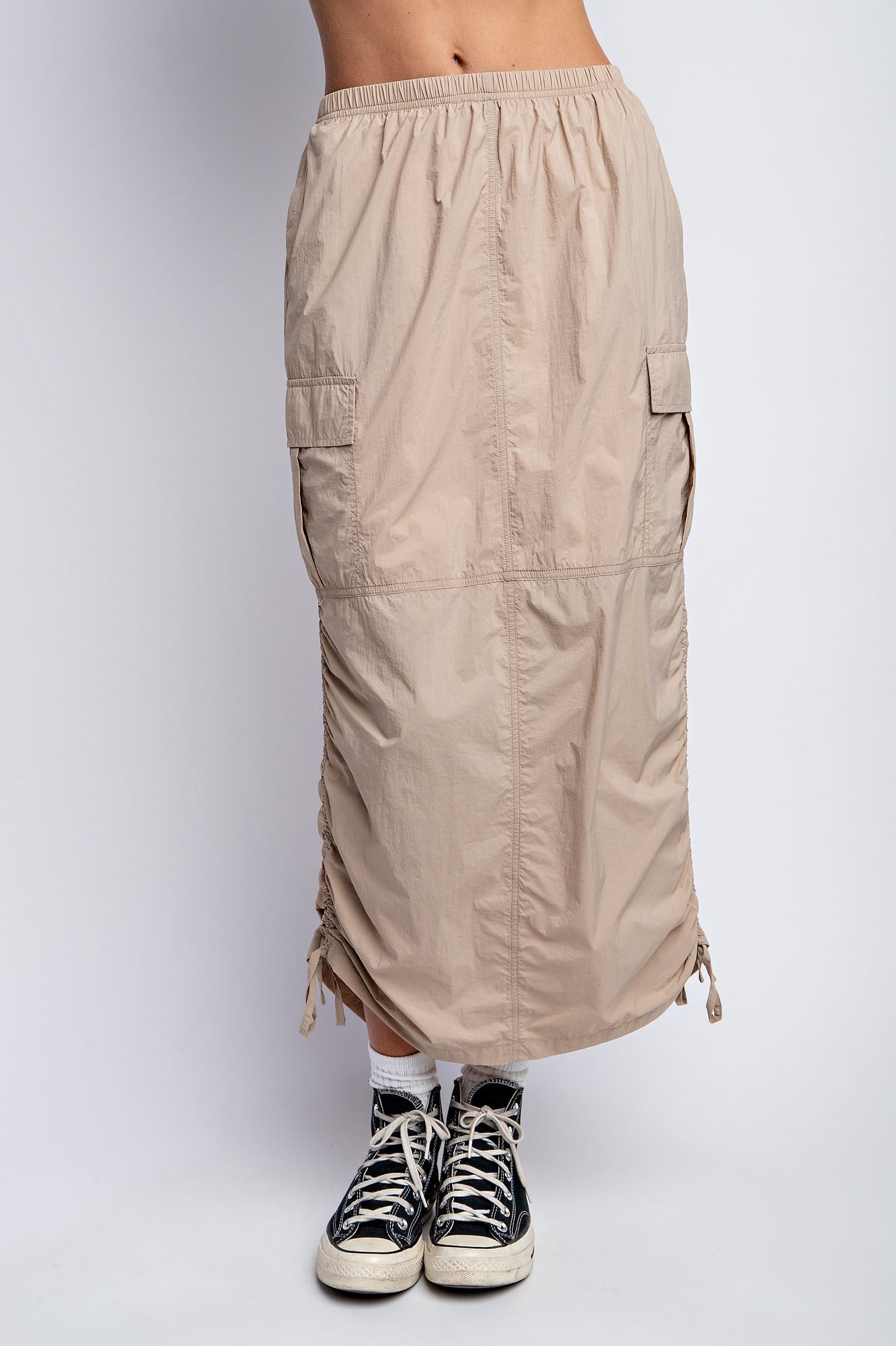 RUCHED UTILITY MAXI SKIRT