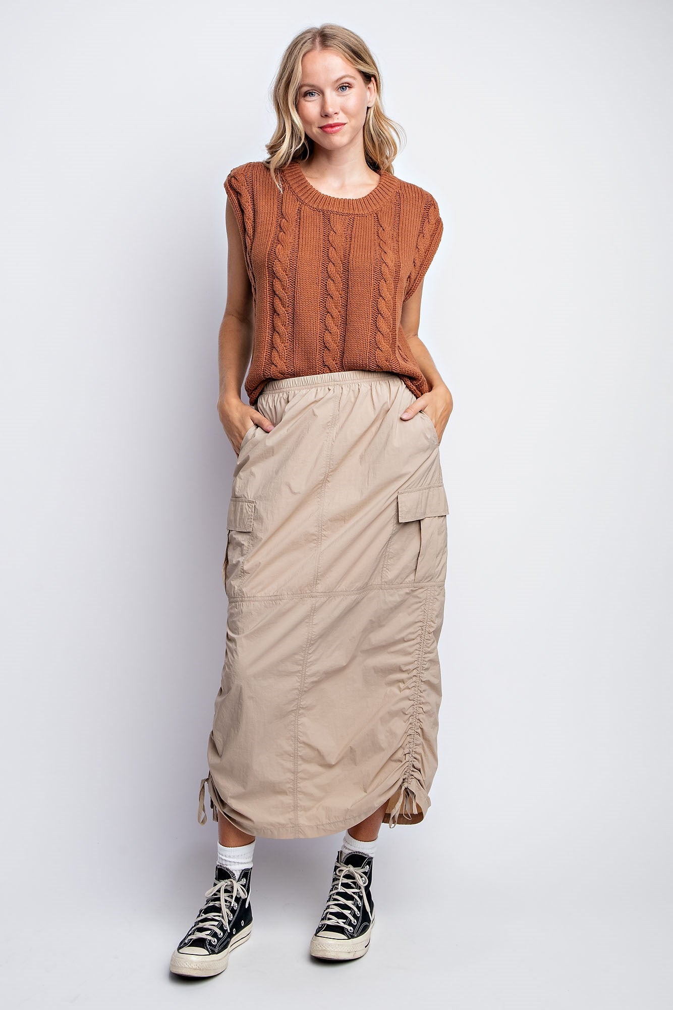 RUCHED UTILITY MAXI SKIRT