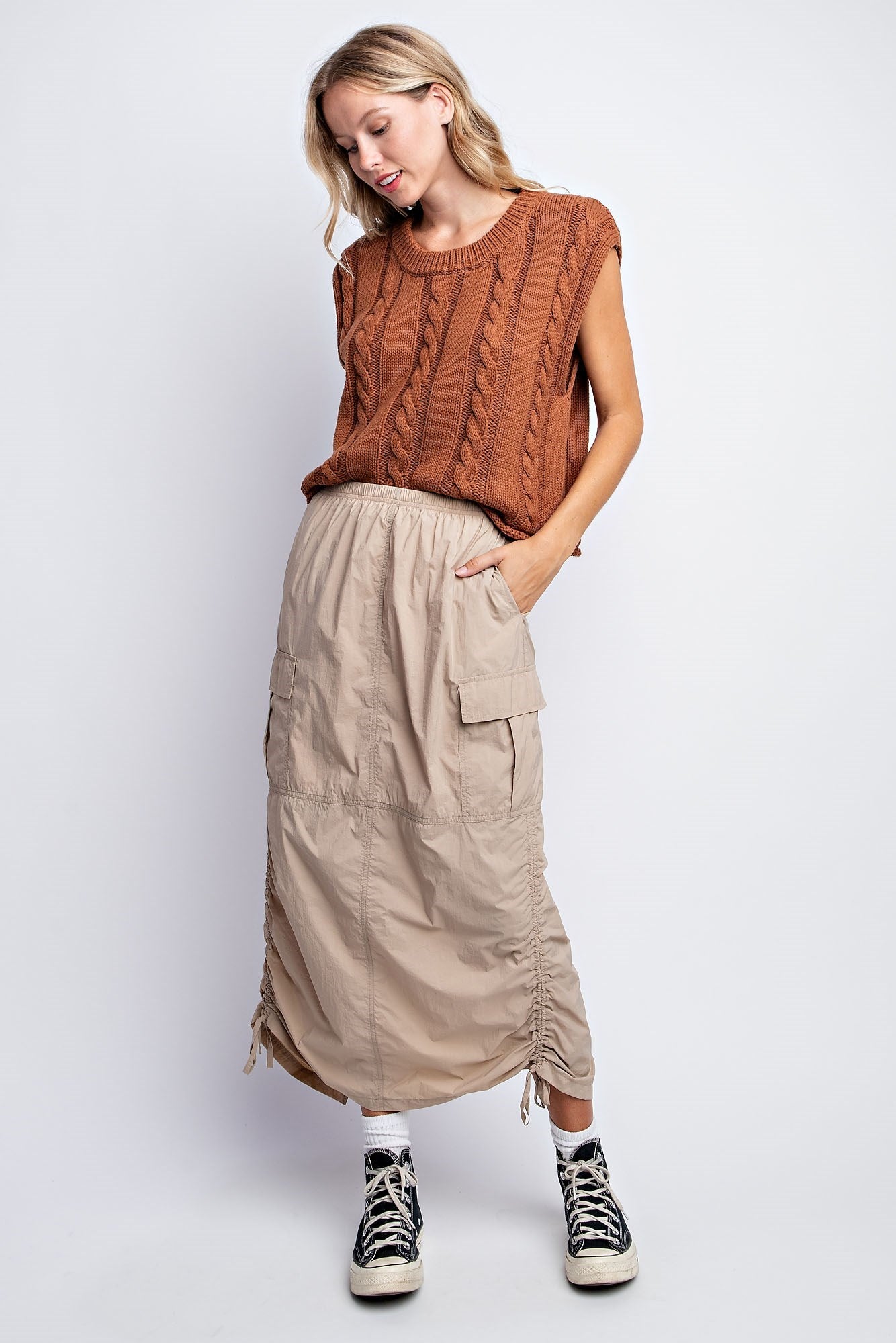 RUCHED UTILITY MAXI SKIRT