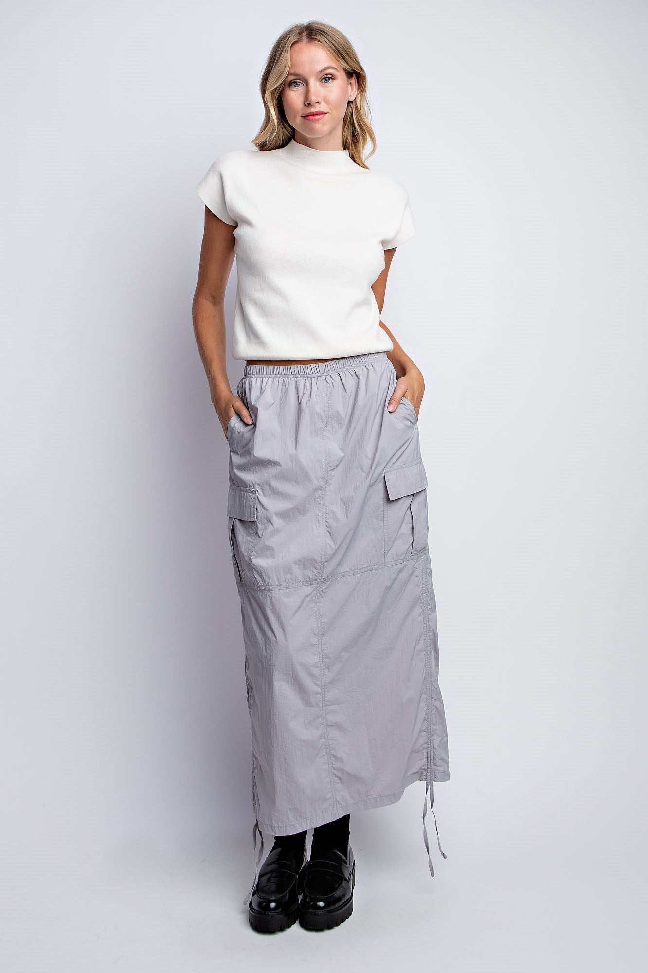 RUCHED UTILITY MAXI SKIRT