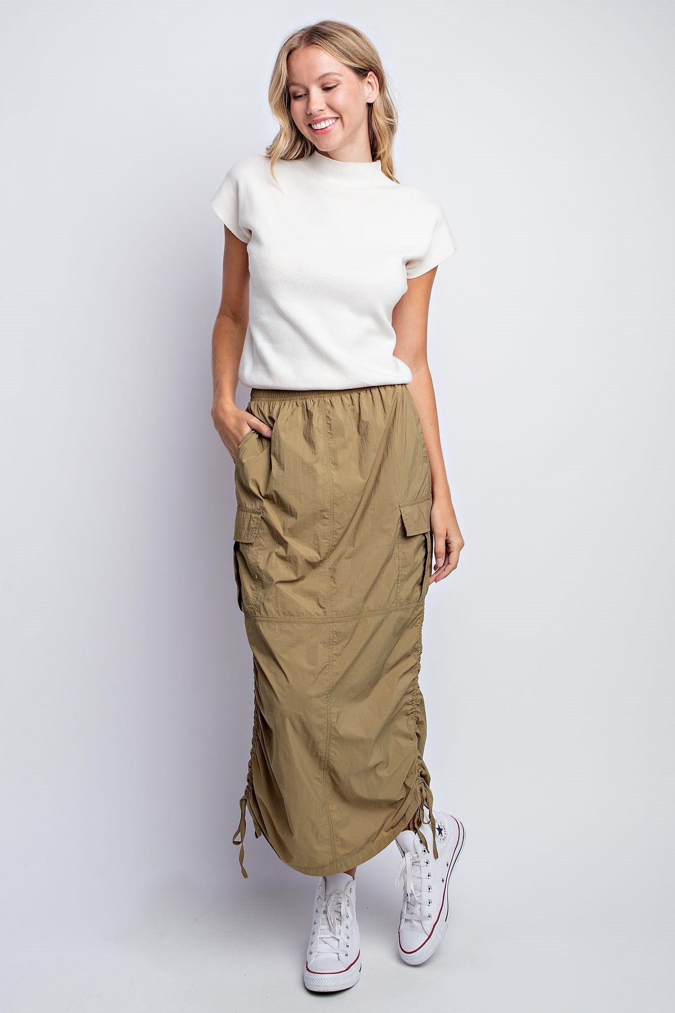 RUCHED UTILITY MAXI SKIRT