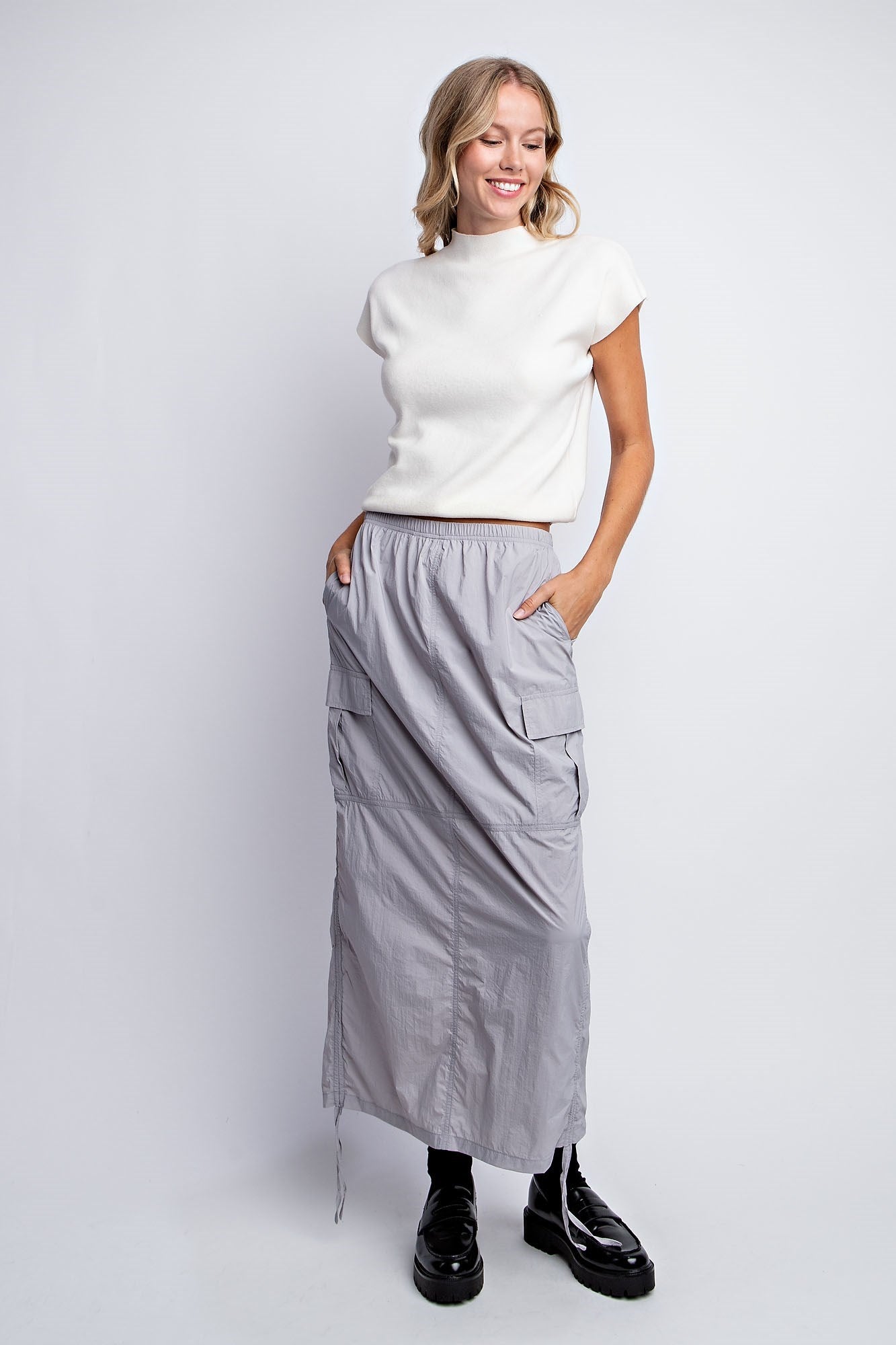 RUCHED UTILITY MAXI SKIRT