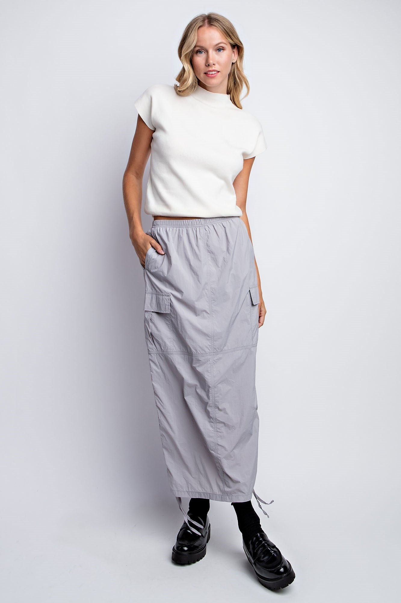 RUCHED UTILITY MAXI SKIRT