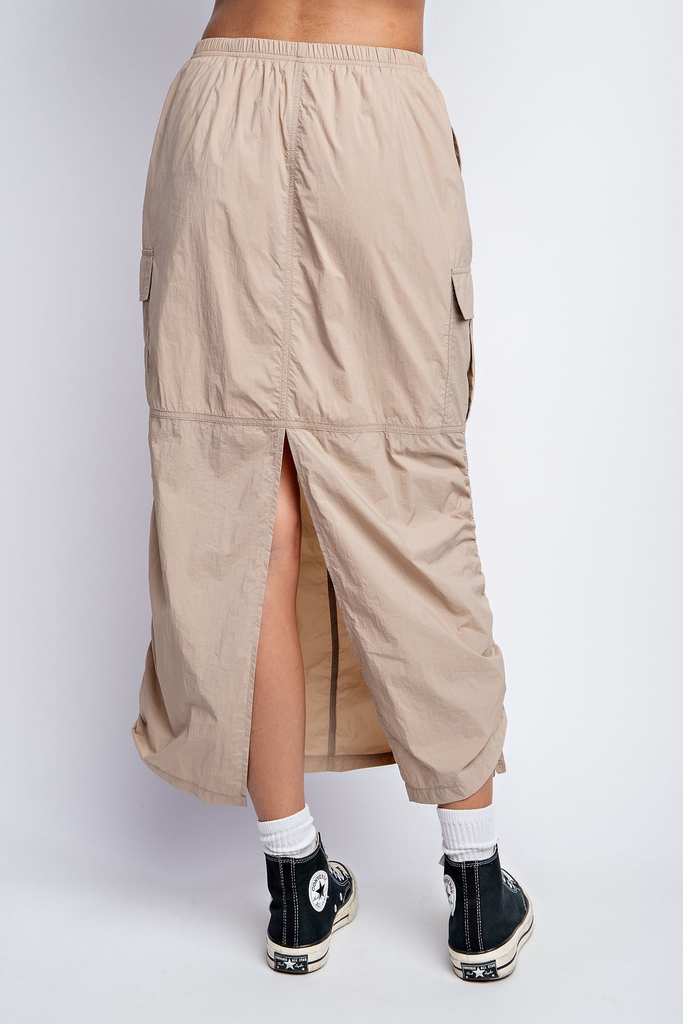 RUCHED UTILITY MAXI SKIRT