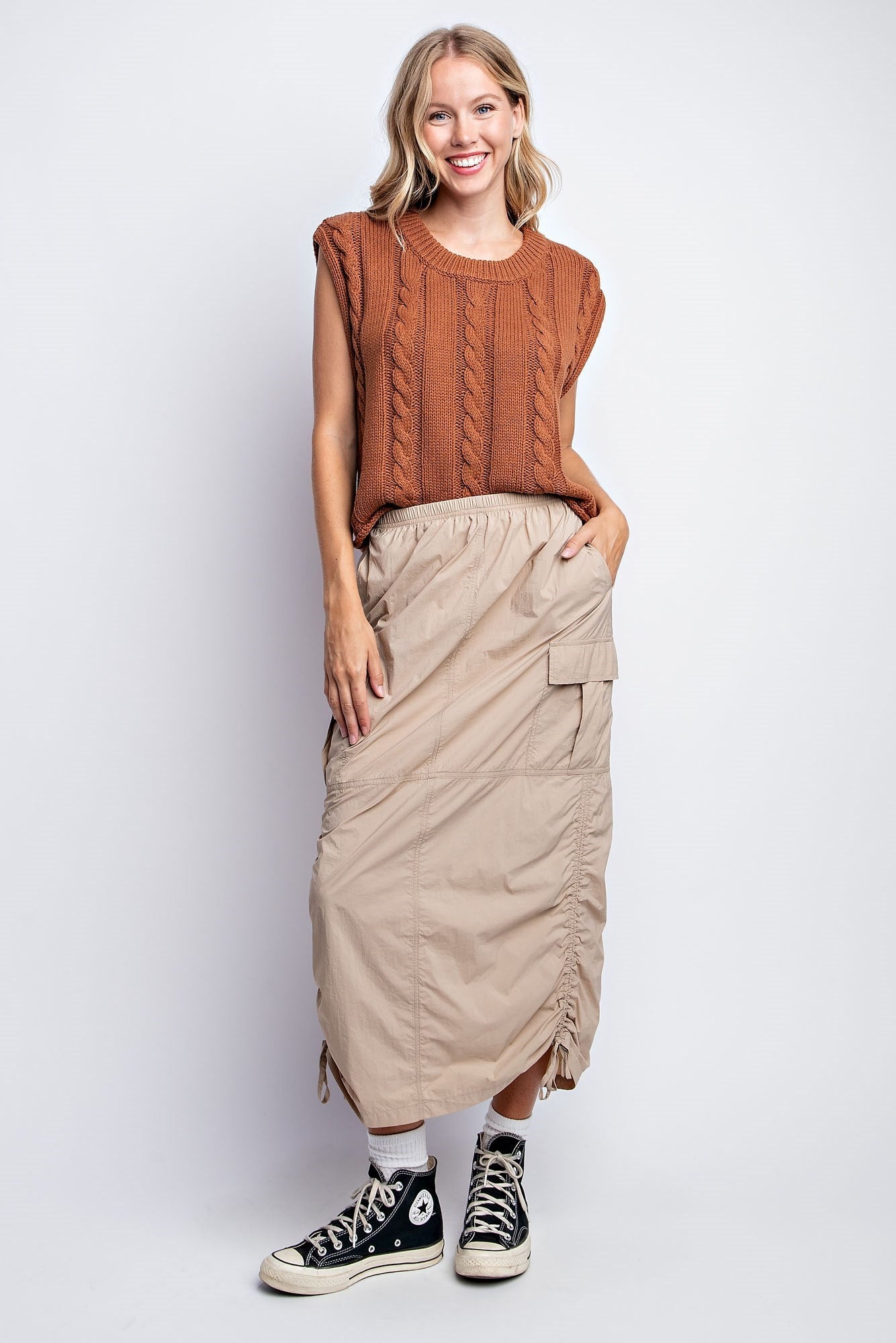 RUCHED UTILITY MAXI SKIRT