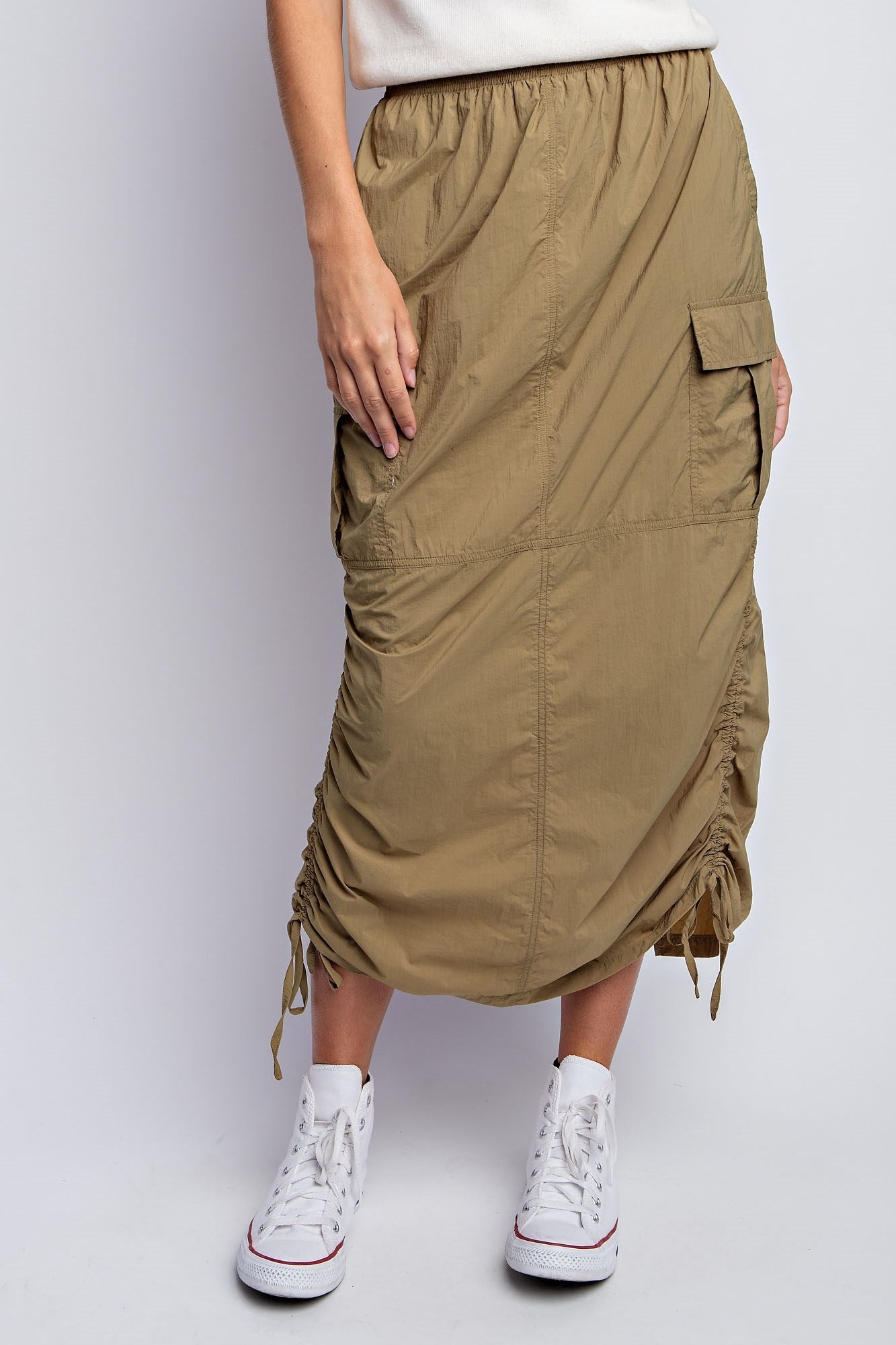 RUCHED UTILITY MAXI SKIRT