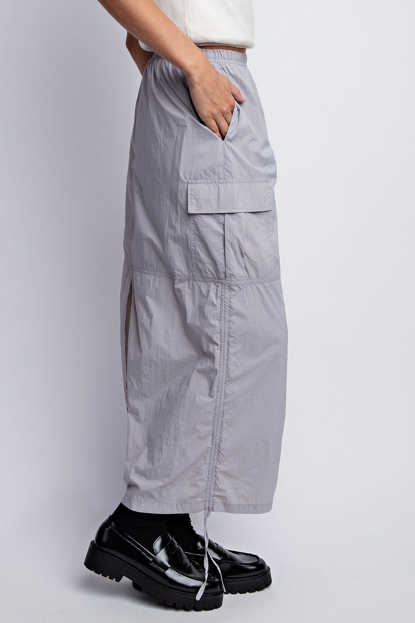 RUCHED UTILITY MAXI SKIRT