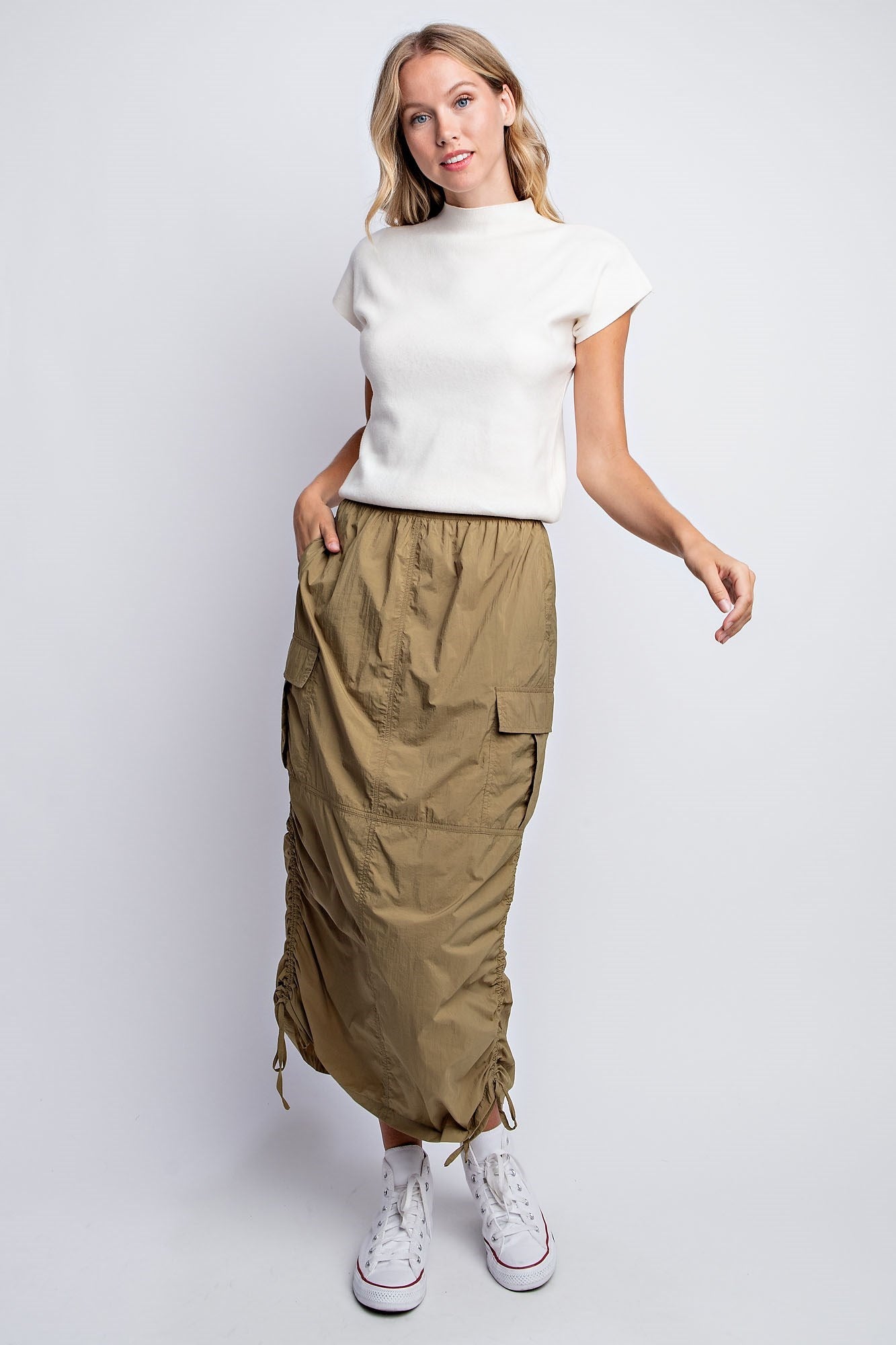 RUCHED UTILITY MAXI SKIRT