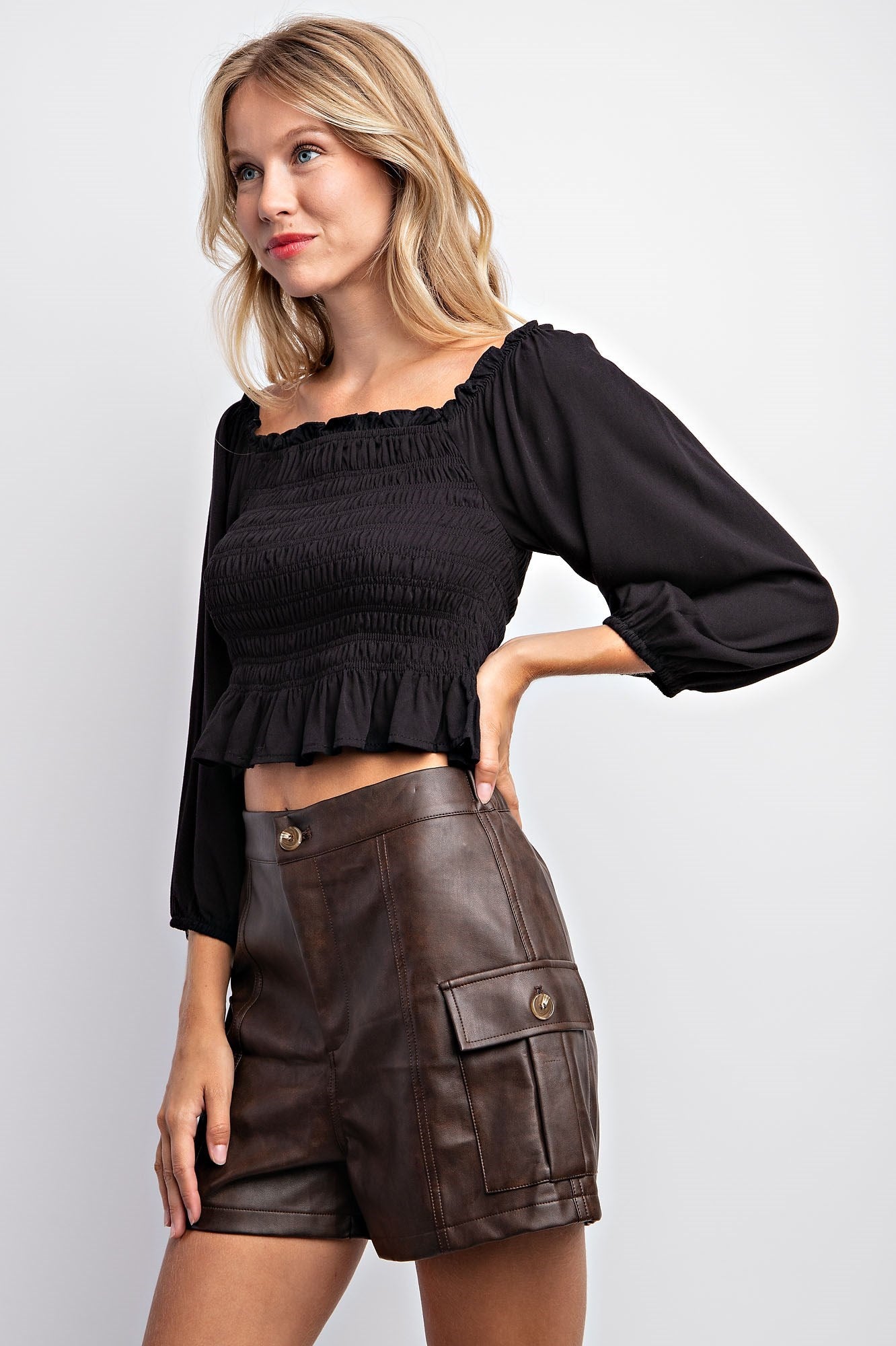 WASHED VEGAN LEATHER SHORT