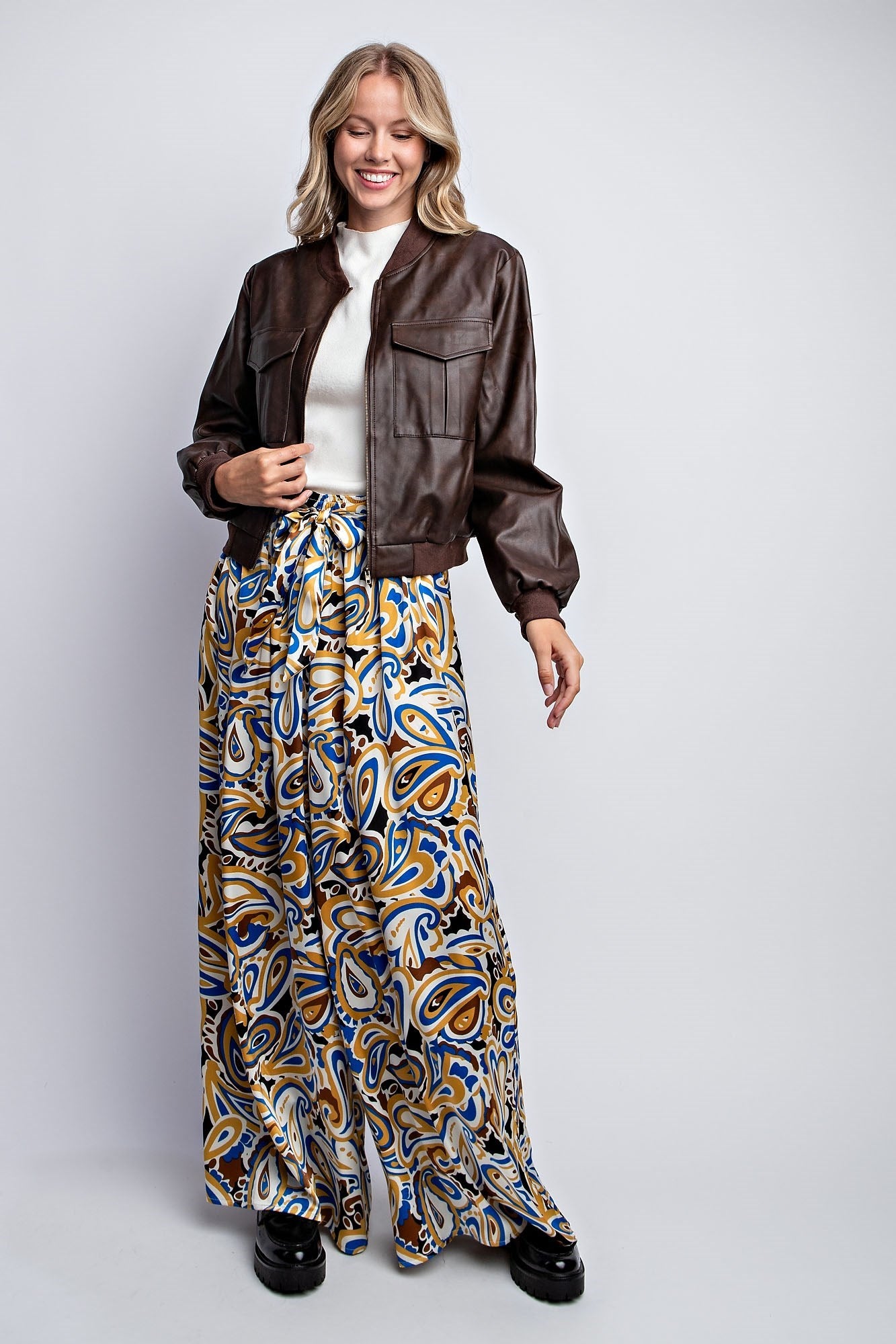 WASHED VEGAN LEATHER BOMBER JACKET