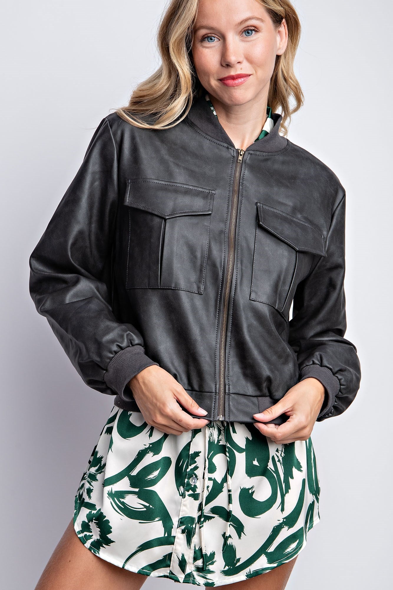 WASHED VEGAN LEATHER BOMBER JACKET