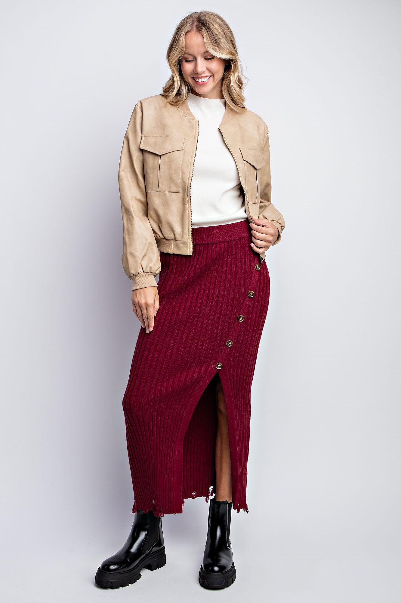 WASHED VEGAN LEATHER BOMBER JACKET