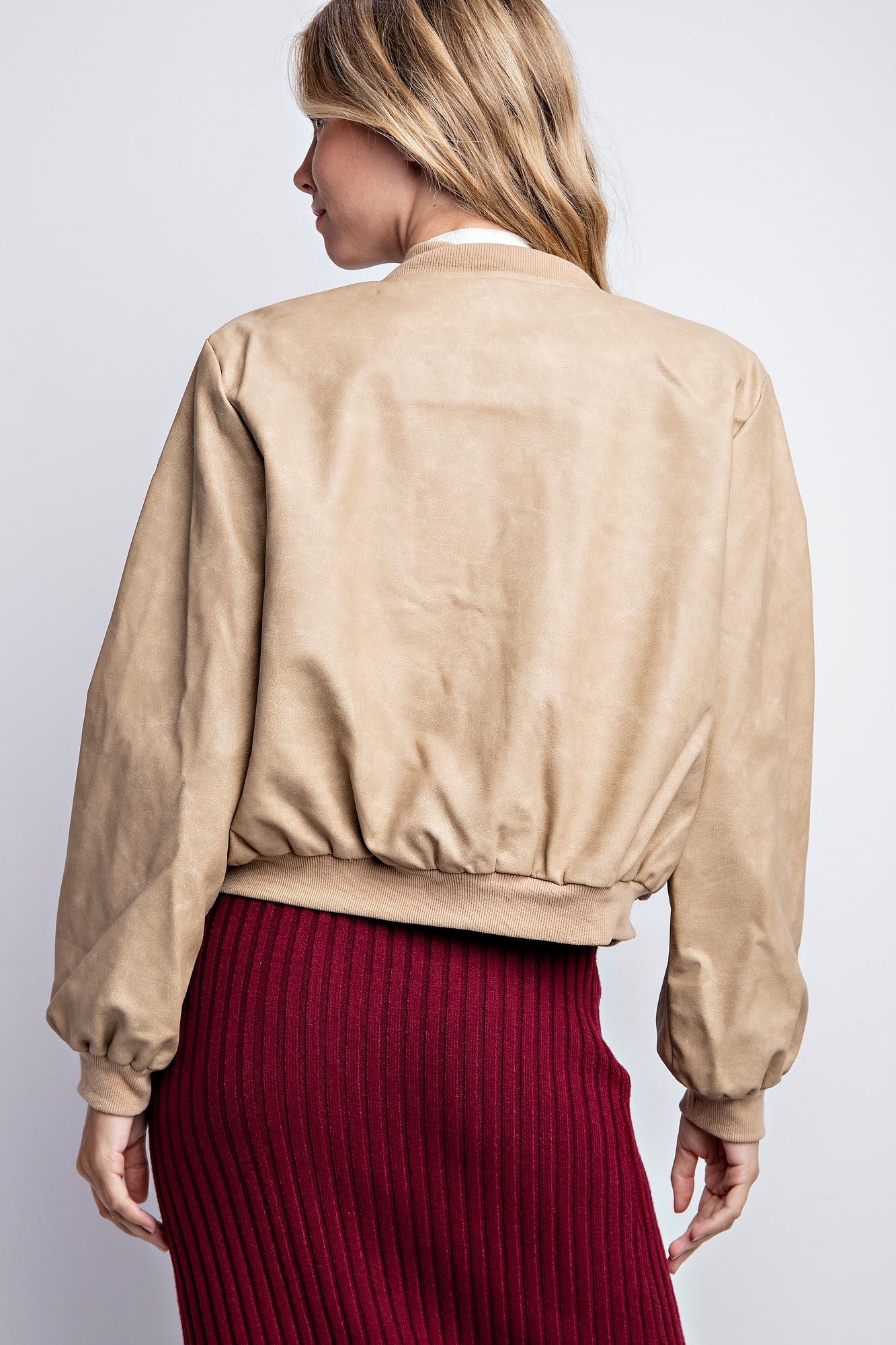 WASHED VEGAN LEATHER BOMBER JACKET