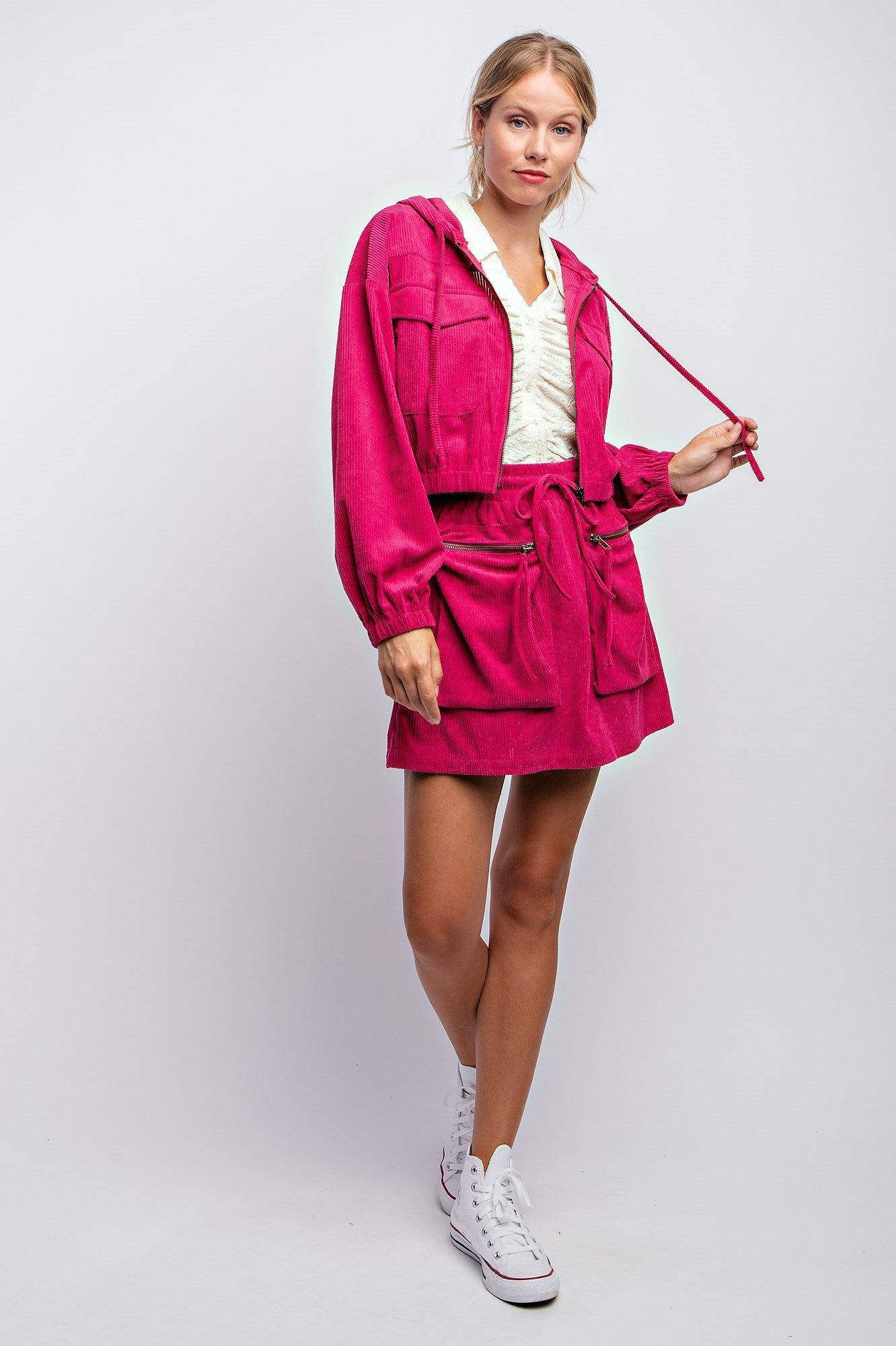 DRAWSTRING CORDUROY HOODIE JACKET