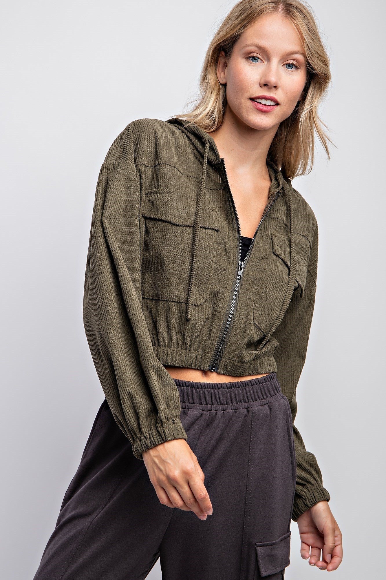 DRAWSTRING CORDUROY HOODIE JACKET