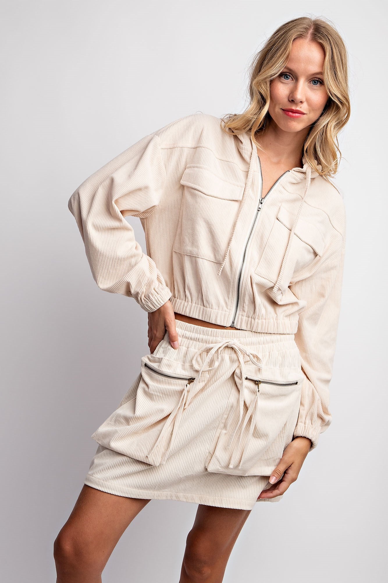 CORDUROY HOODIE JACKET & SKIRT