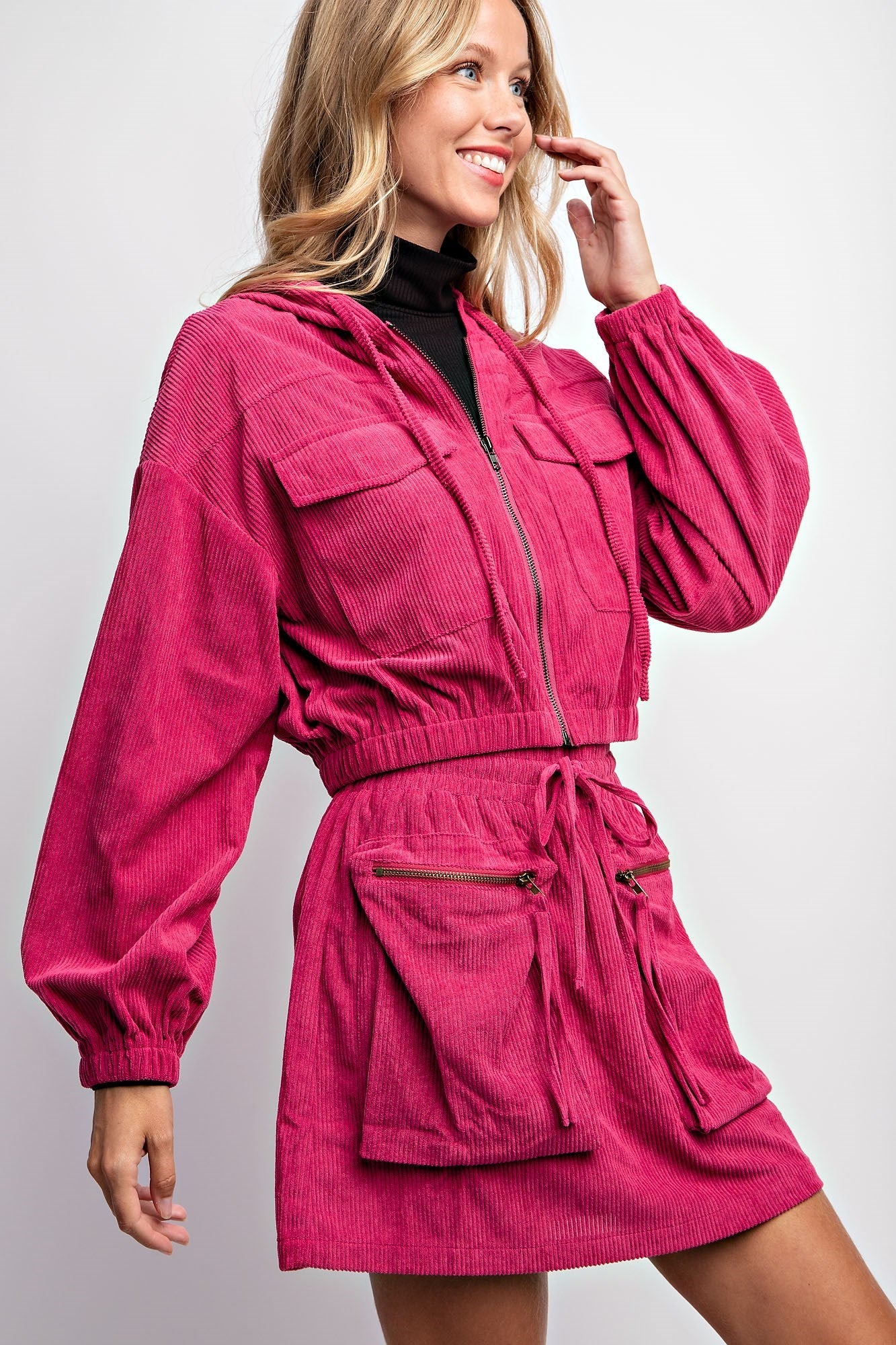 CORDUROY HOODIE JACKET & SKIRT