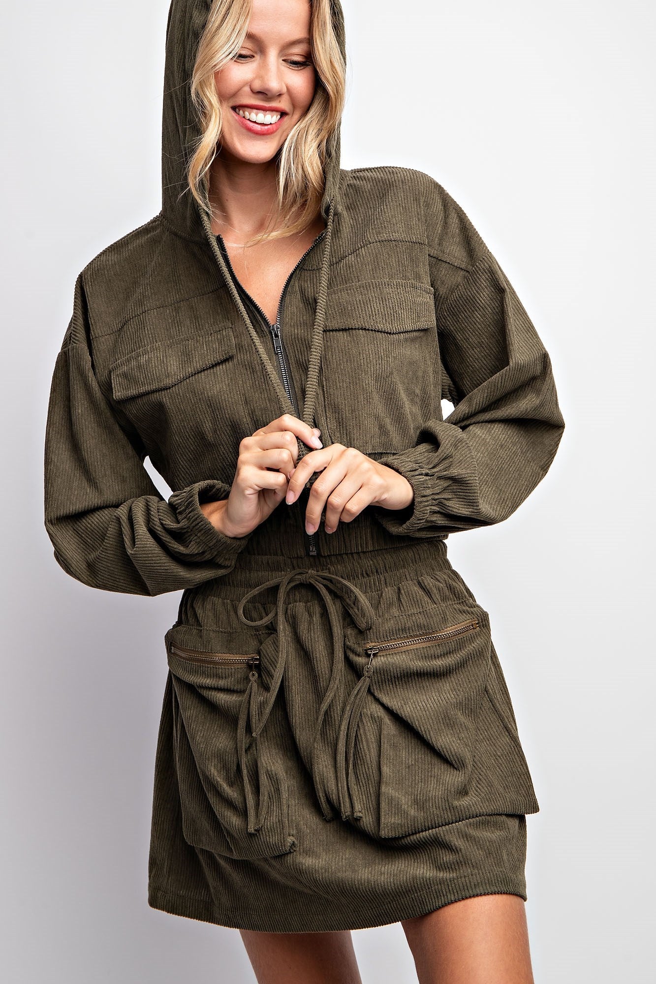 CORDUROY HOODIE JACKET & SKIRT