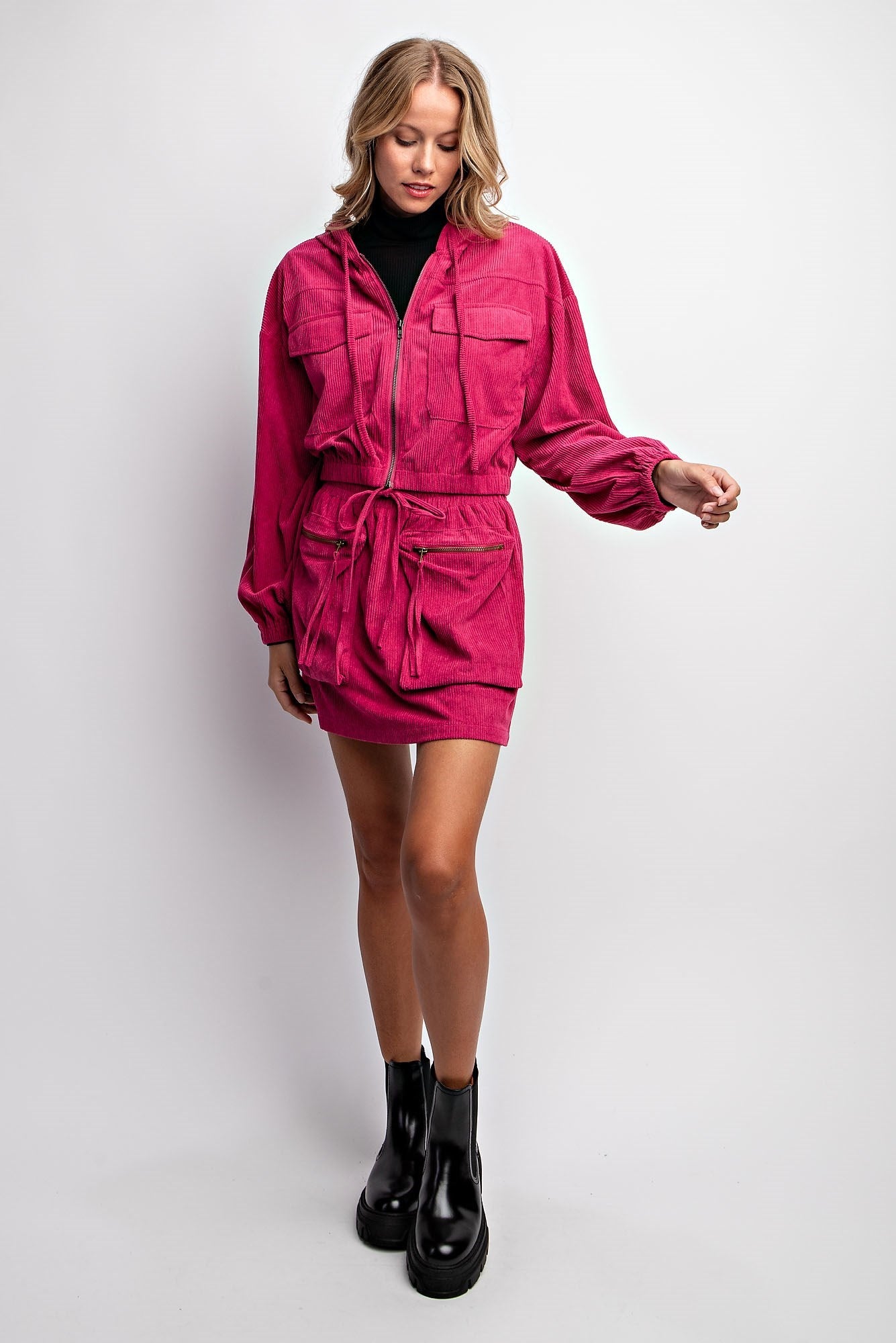 CORDUROY HOODIE JACKET & SKIRT