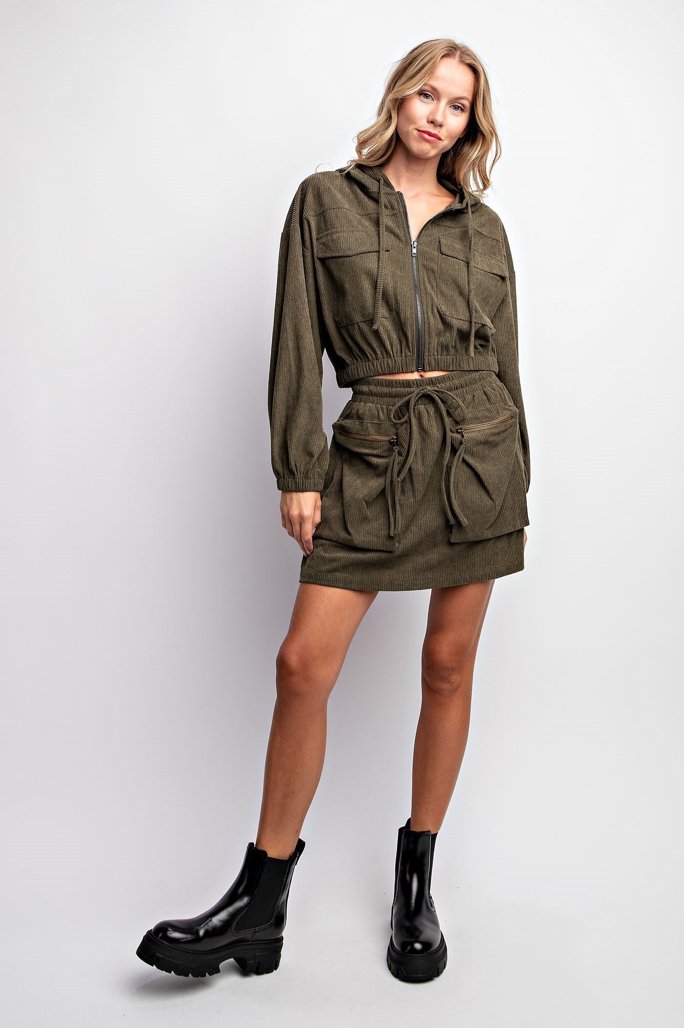 CORDUROY HOODIE JACKET & SKIRT