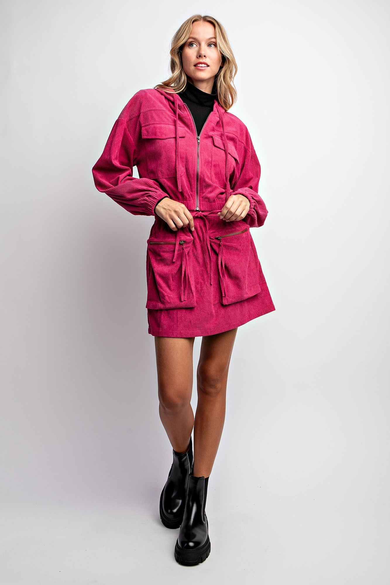 CORDUROY HOODIE JACKET & SKIRT