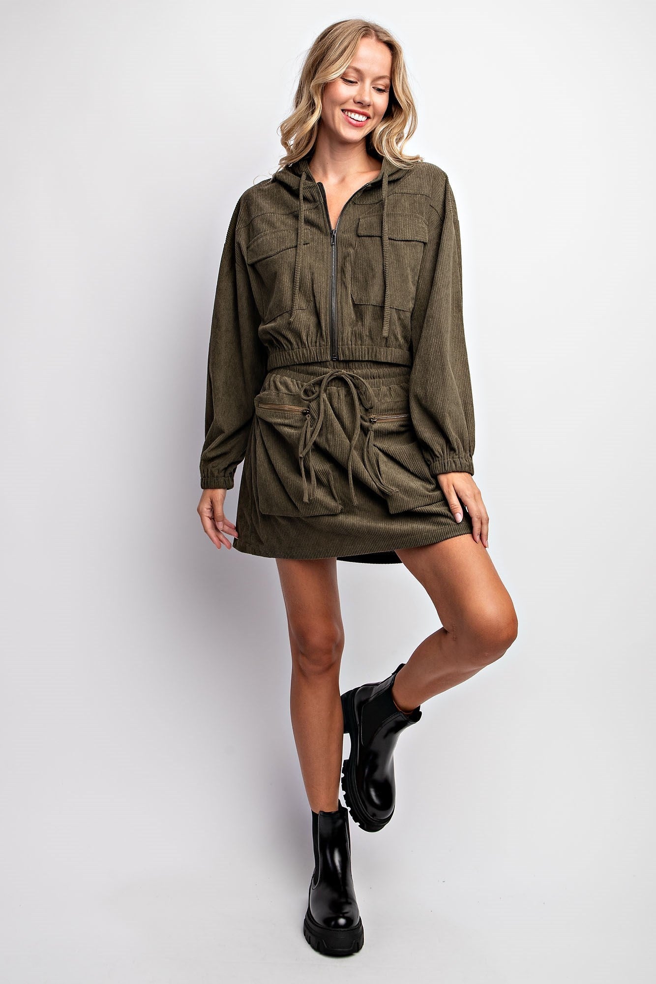 CORDUROY HOODIE JACKET & SKIRT
