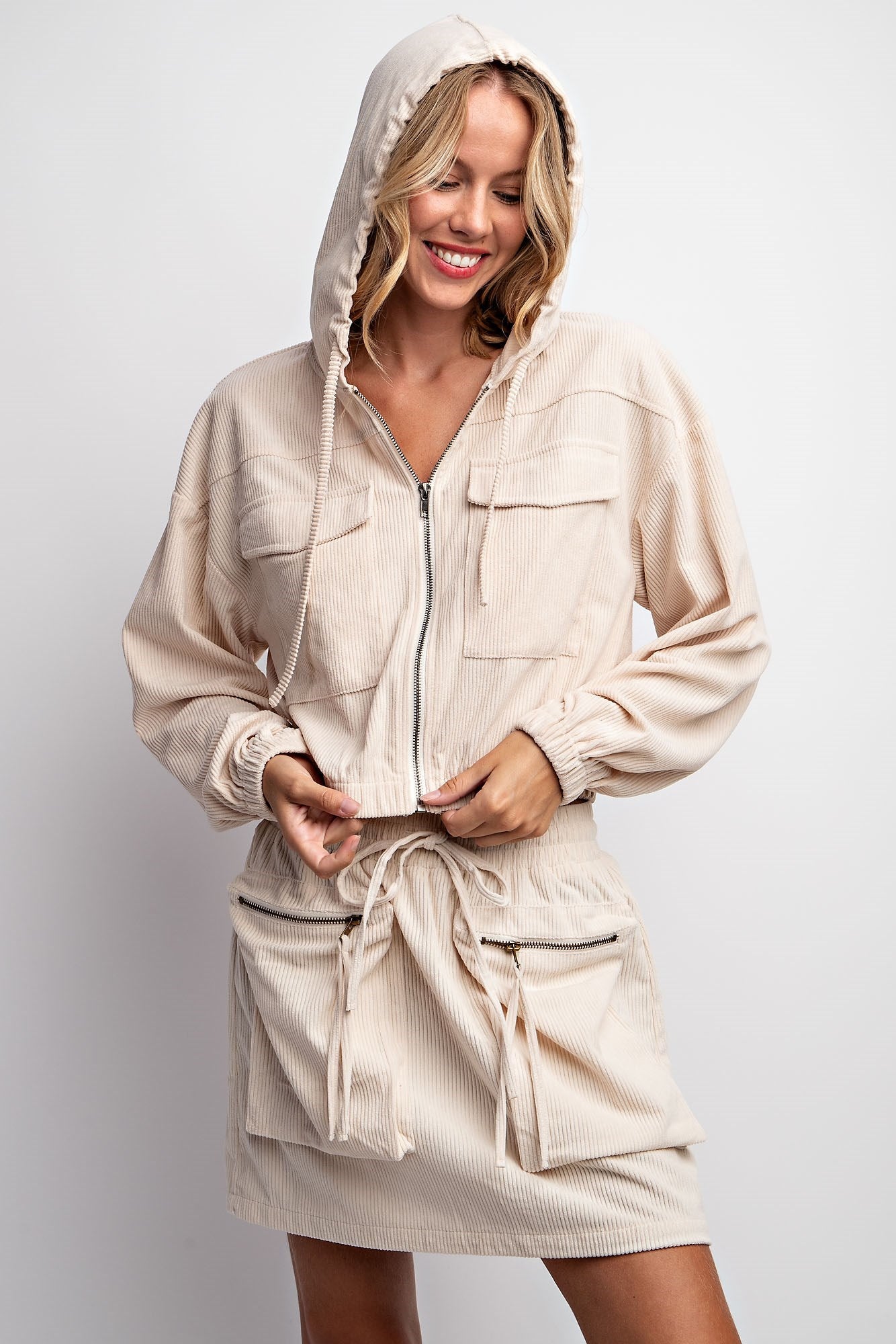 CORDUROY HOODIE JACKET & SKIRT