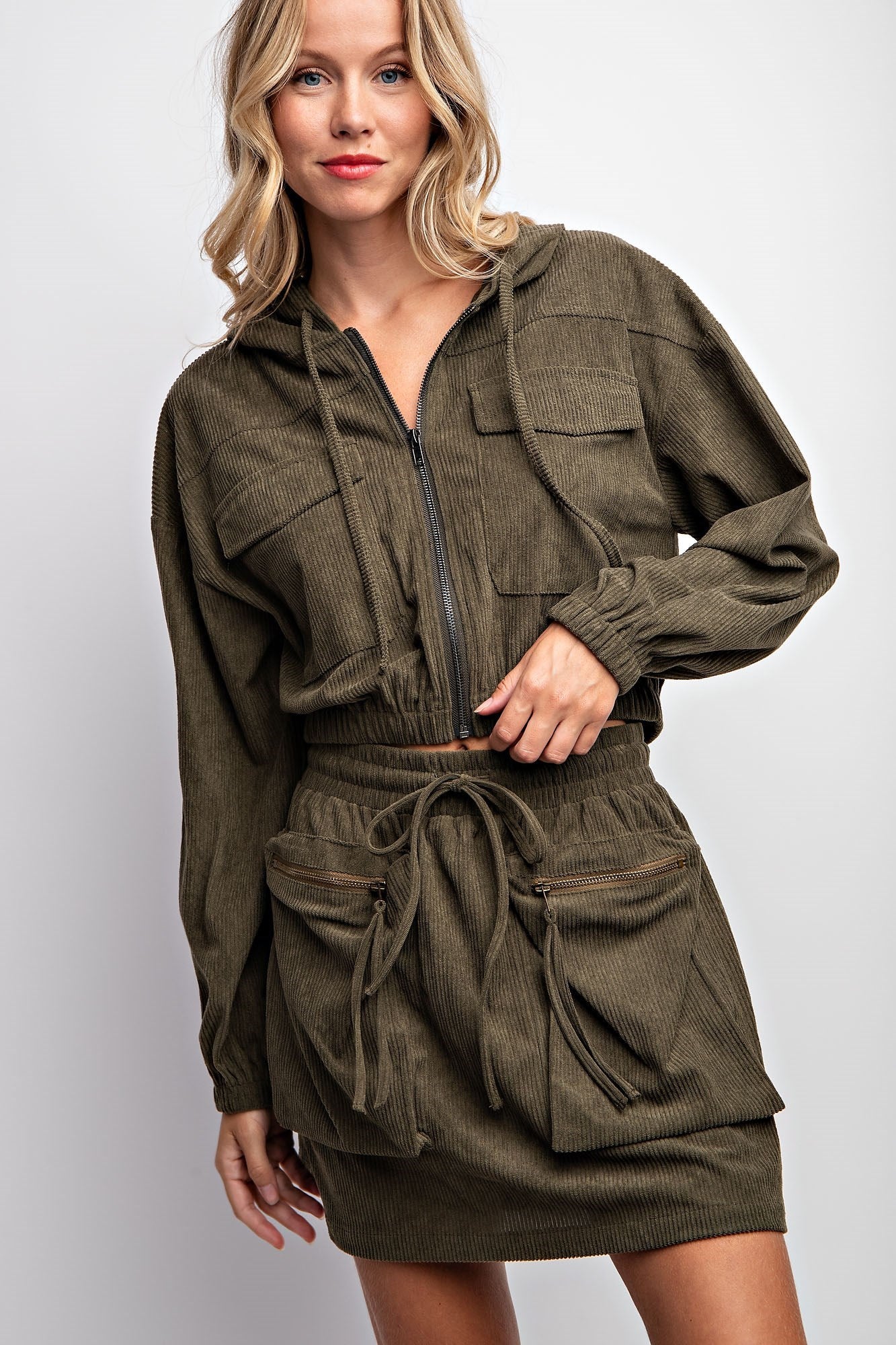 CORDUROY HOODIE JACKET & SKIRT