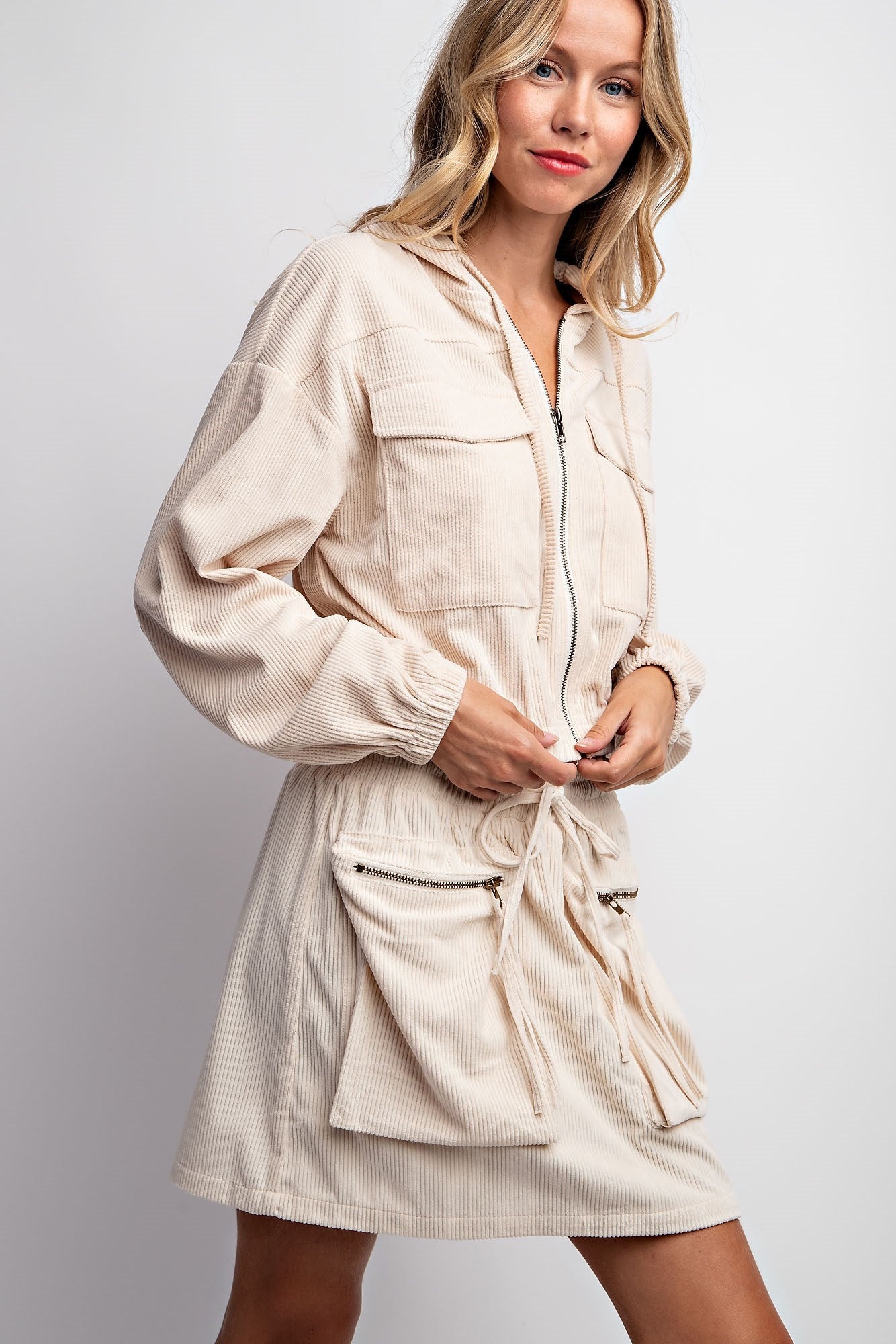 CORDUROY HOODIE JACKET & SKIRT