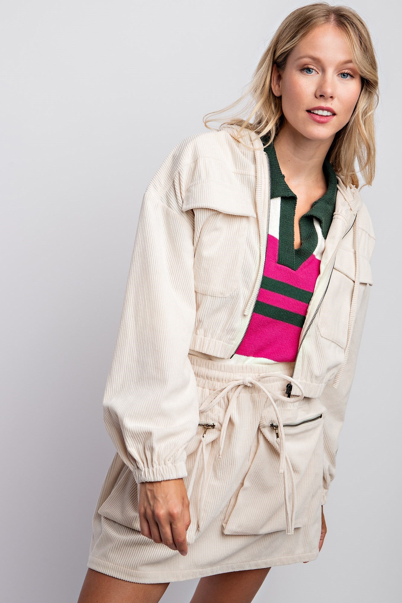 DRAWSTRING CORDUROY HOODIE JACKET
