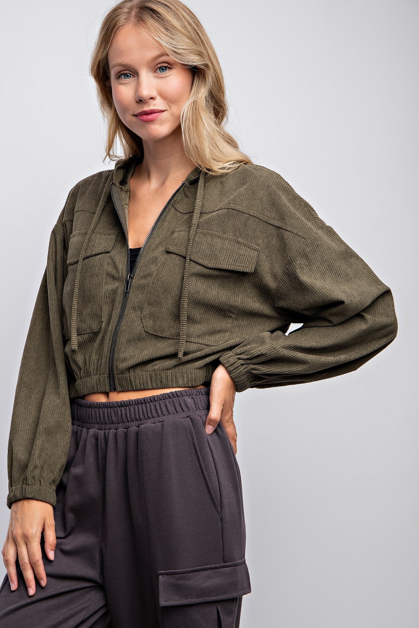 DRAWSTRING CORDUROY HOODIE JACKET